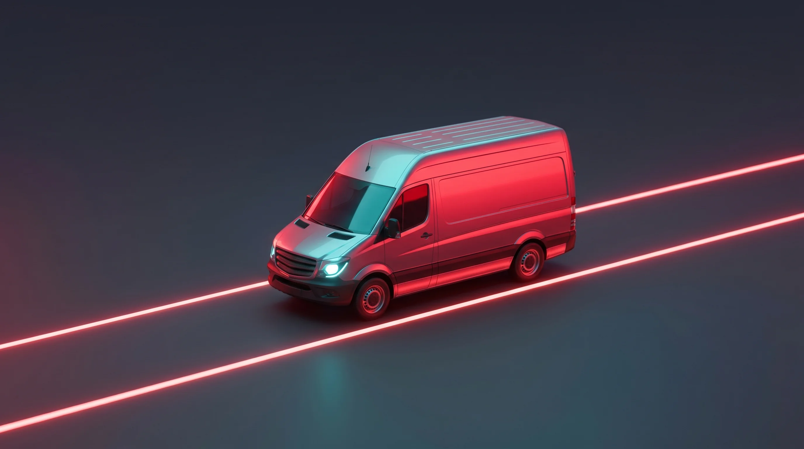 Digital illustration for article section "Content Section 4" in "Dodai Raises $13M Series A to Scale EV Infrastructure in Ethiopia" - A sleek, modern delivery vehicle moving smoothly along a minimalist, glowing geometric line represen...