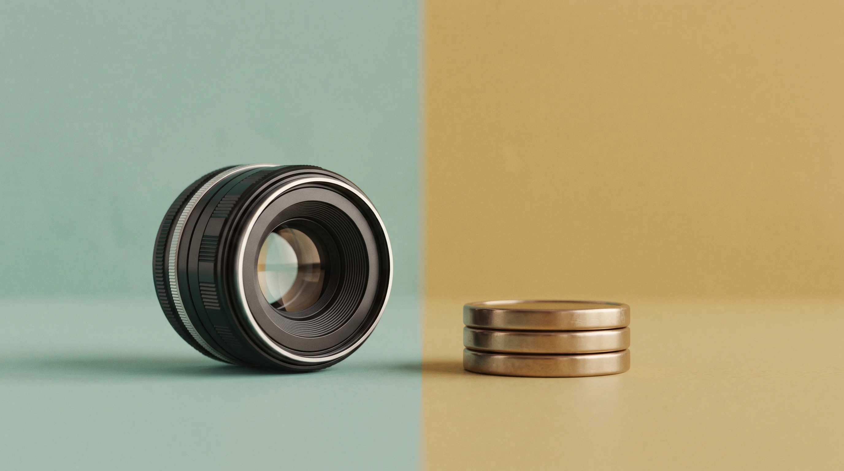 Digital illustration for article section "The Economics Start to Work" in "AI Agents Go Visual: The Race to Build Real-Time Video Calls" - A perfectly symmetrical, minimalist conceptual composition representing the economics of video agent...
