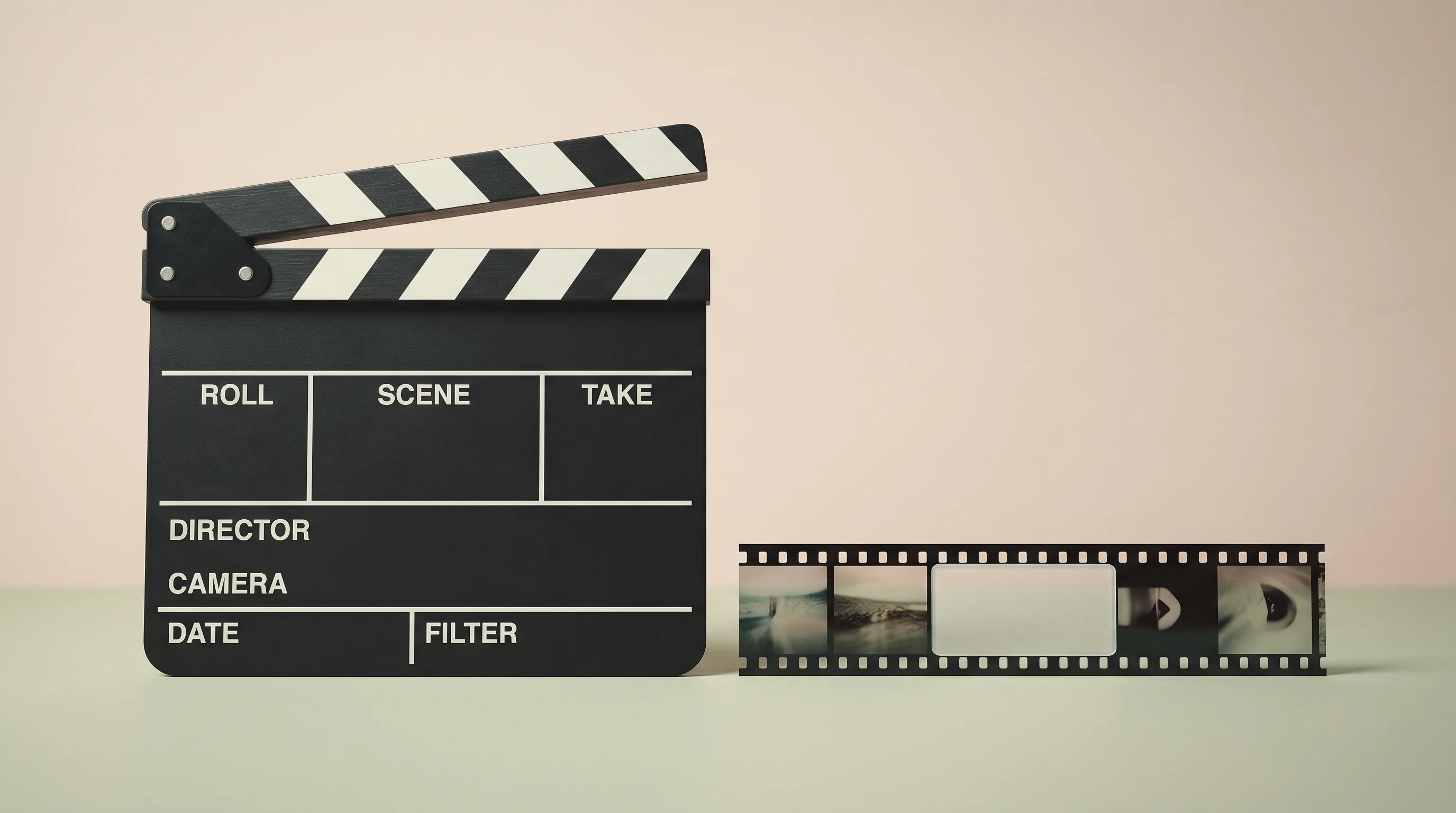 Digital illustration for article section "Reality Check on Three Fronts" in "AI Agents Go Visual: The Race to Build Real-Time Video Calls" - A minimalist and conceptual still life featuring a sleek, modern video production slate resting alon...