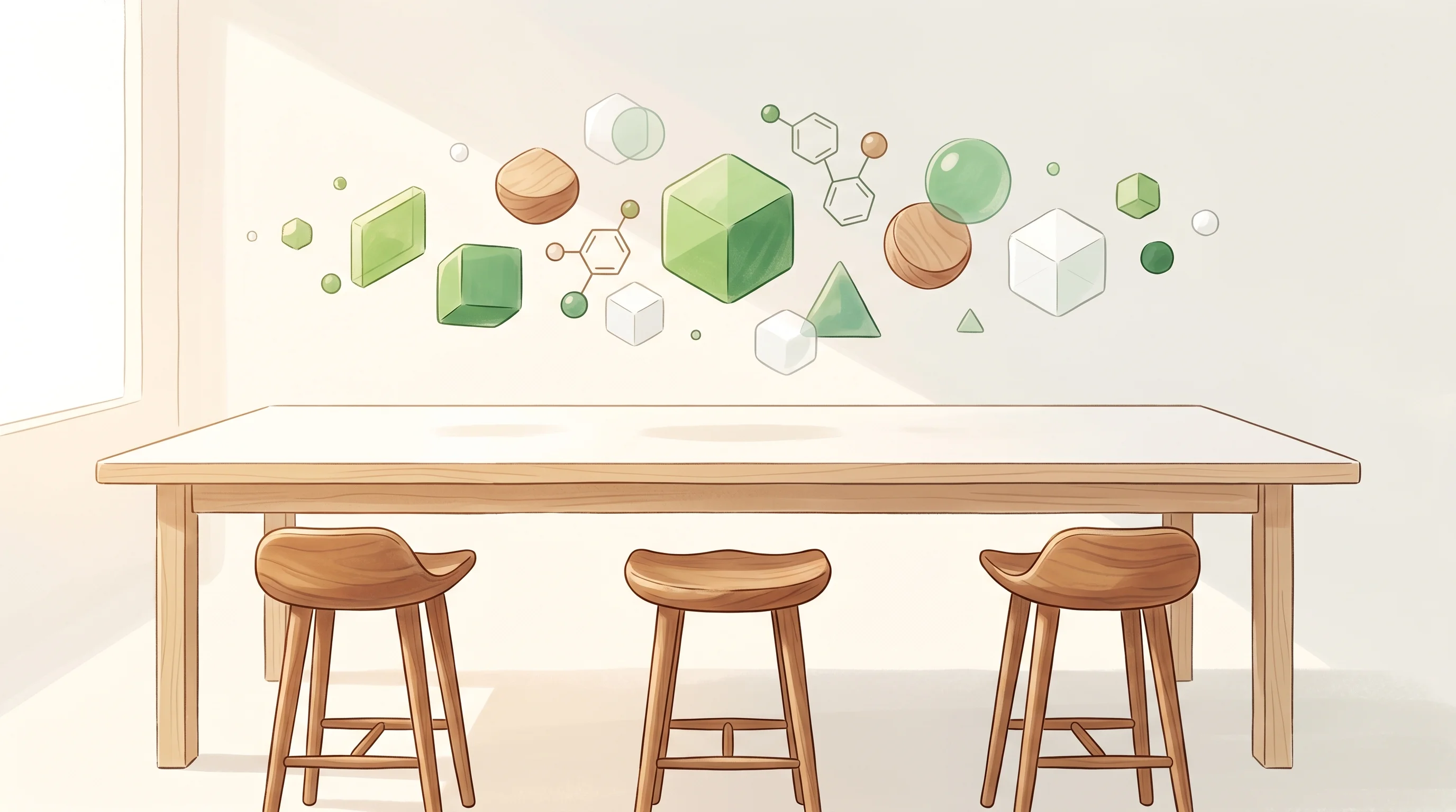 Digital illustration for article section "Building a Team, Betting on Scale" in "YC-Backed CellType Lands Pharma Deal for AI-Driven Drug Discovery" - A conceptual, minimalist illustration of a serene, modern workspace representing the scaling and tea...
