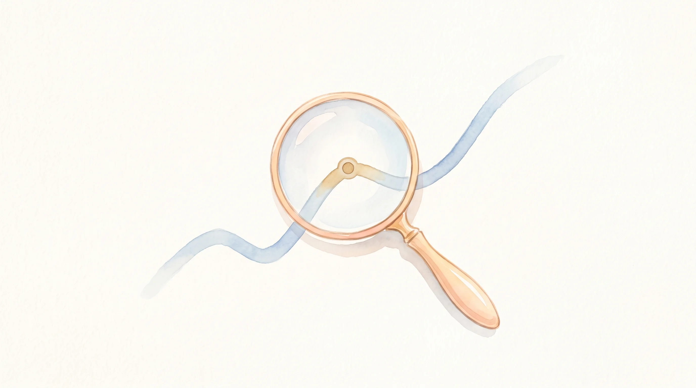 Digital illustration for article section "The Customer Silence" in "Judgment Labs Raises $32M for AI Agent Monitoring at $175M Valuation" - A delicate, minimalist watercolor illustration featuring a single, elegant magnifying glass hovering...