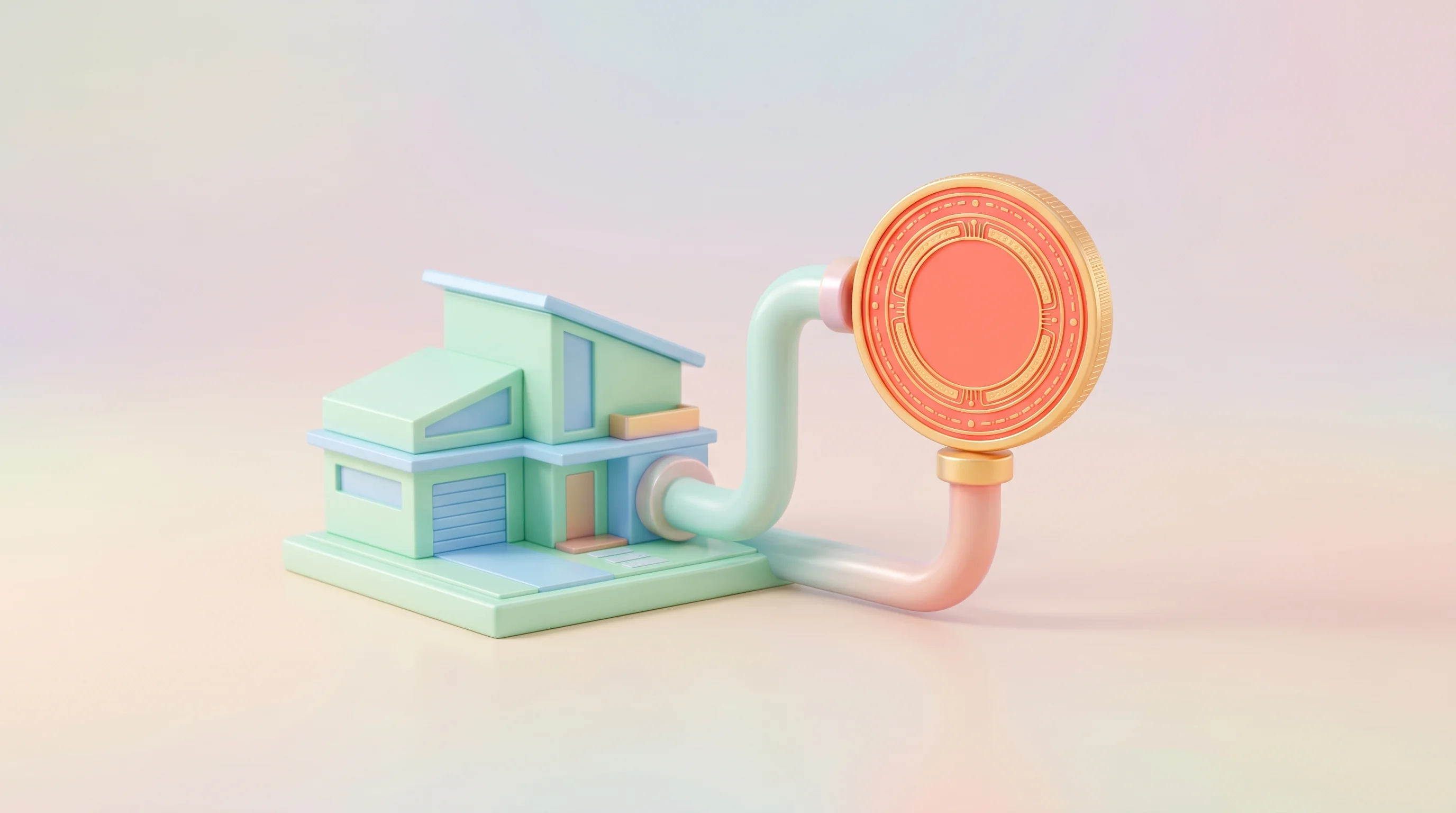 Digital illustration for article section "Deals in the Pipeline" in "Nuva Digital Raises $5.2M Seed to Scale RWA Tokenization Platform" - A clean and minimal 3D cartoon miniature model representing business partnerships and home equity in...