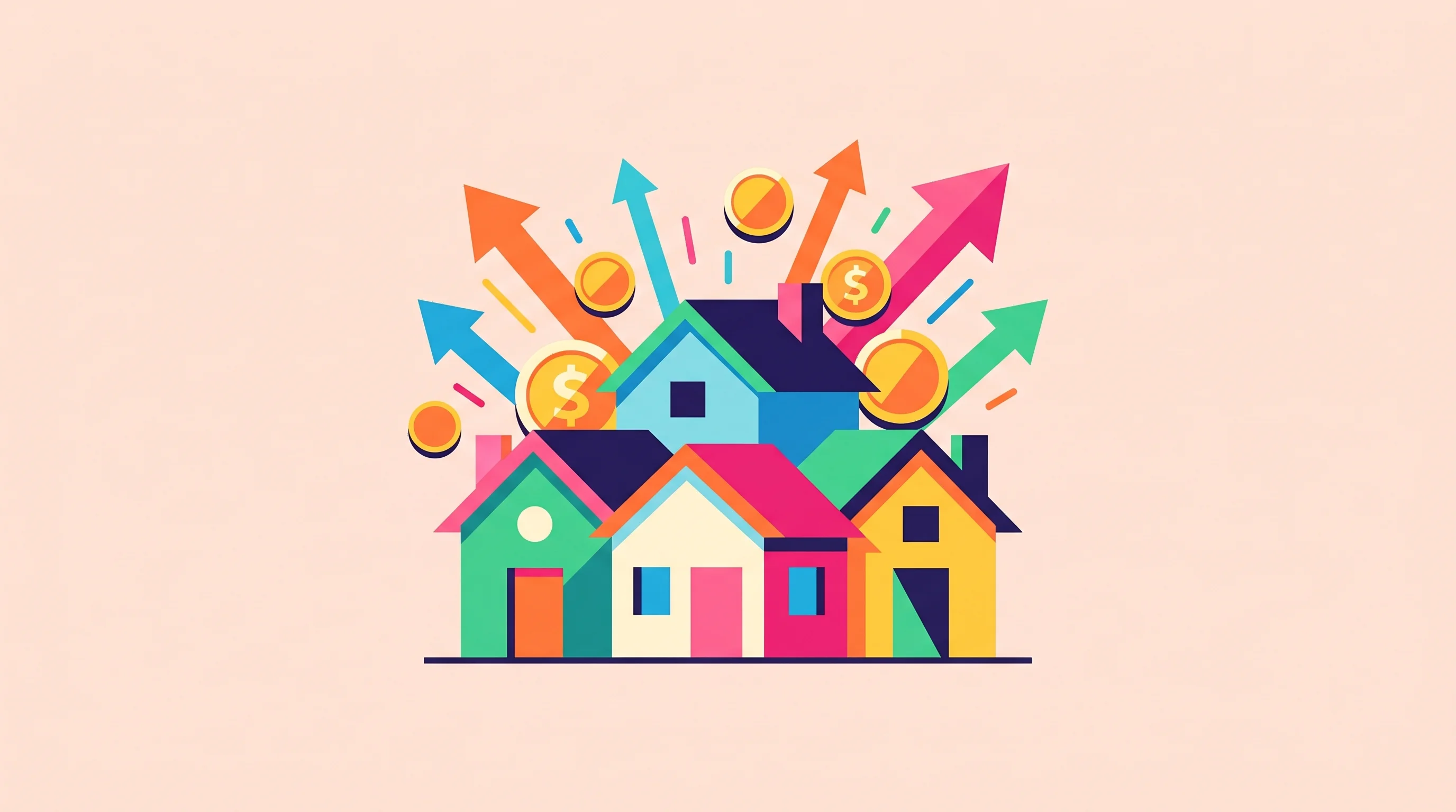 Digital illustration for article section "A Crowded, Heated Market" in "Pronto Closes $45M Series B Led by Lachy Groom, Valuation Hits $200M" - A modern, minimalist flat illustration representing a crowded and heated market in the instant home ...