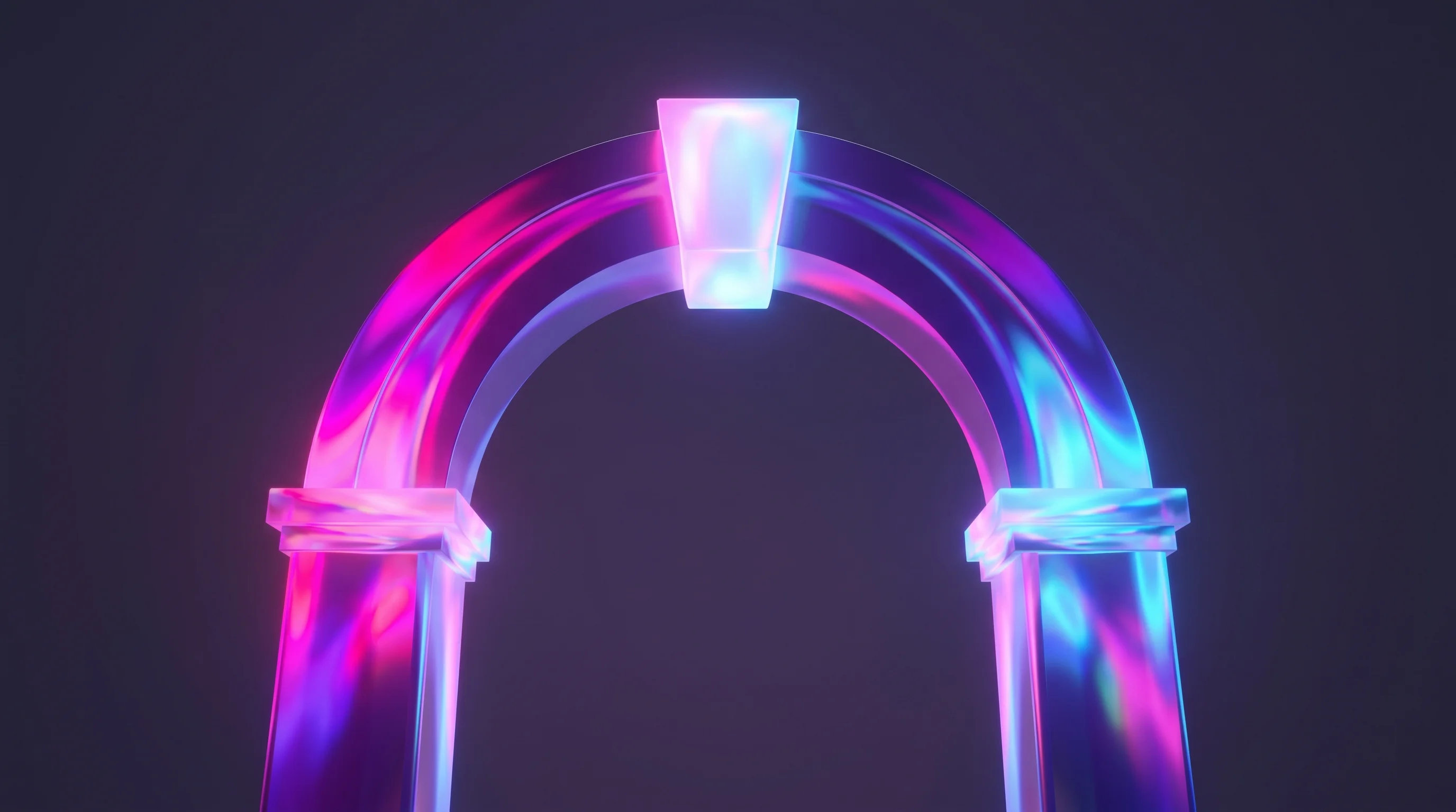 Digital illustration for article section "What Comes Next" in "Balcony Raises $12.7M to Tokenize US Property Records on Blockchain" - A clean, minimalist conceptual rendering of a modern architectural archway featuring a prominent, gl...