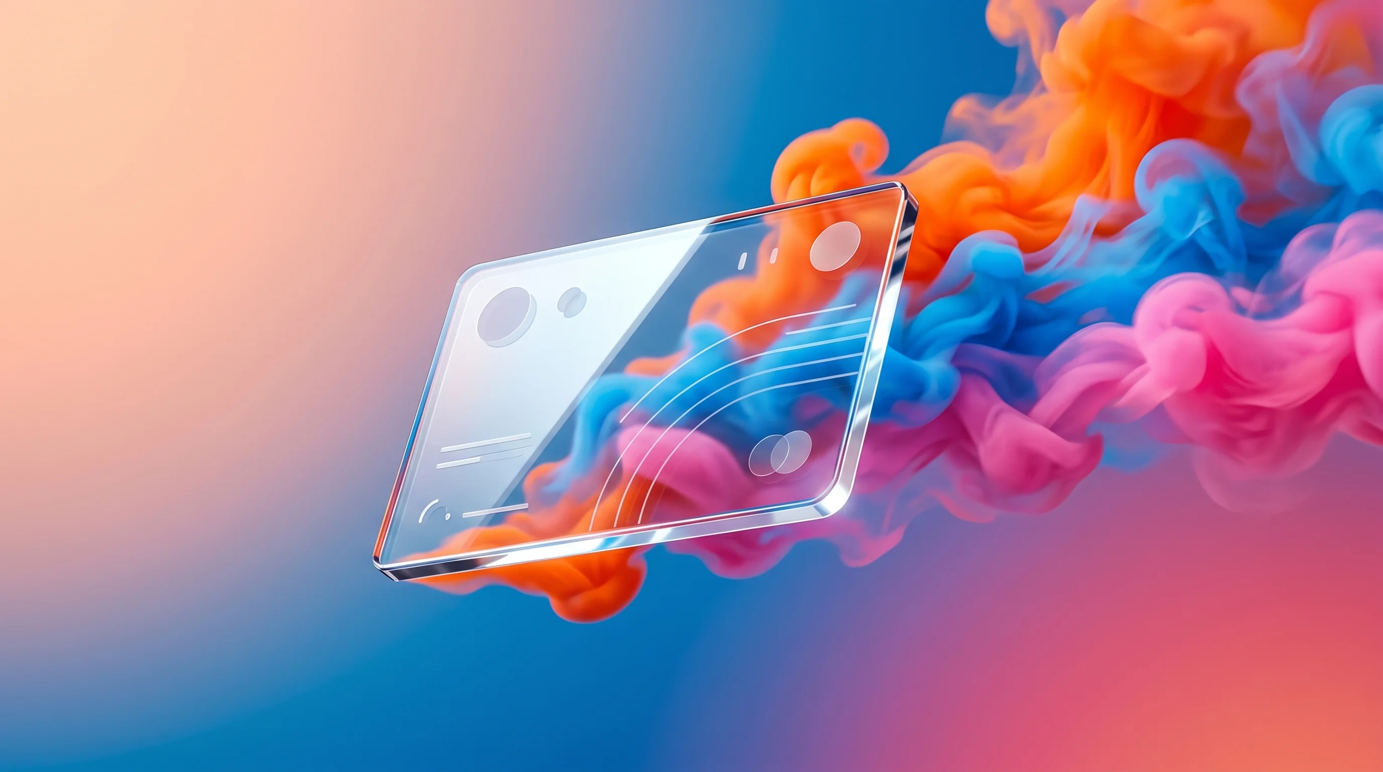 Digital illustration for article section "The Tailwinds Look Favorable, At Least" in "Complir Launches 'Vanta for Physical Products' with 45% MoM Growth" - A clean, minimalist composition featuring a sleek, stylized floating glass card representing a digit...