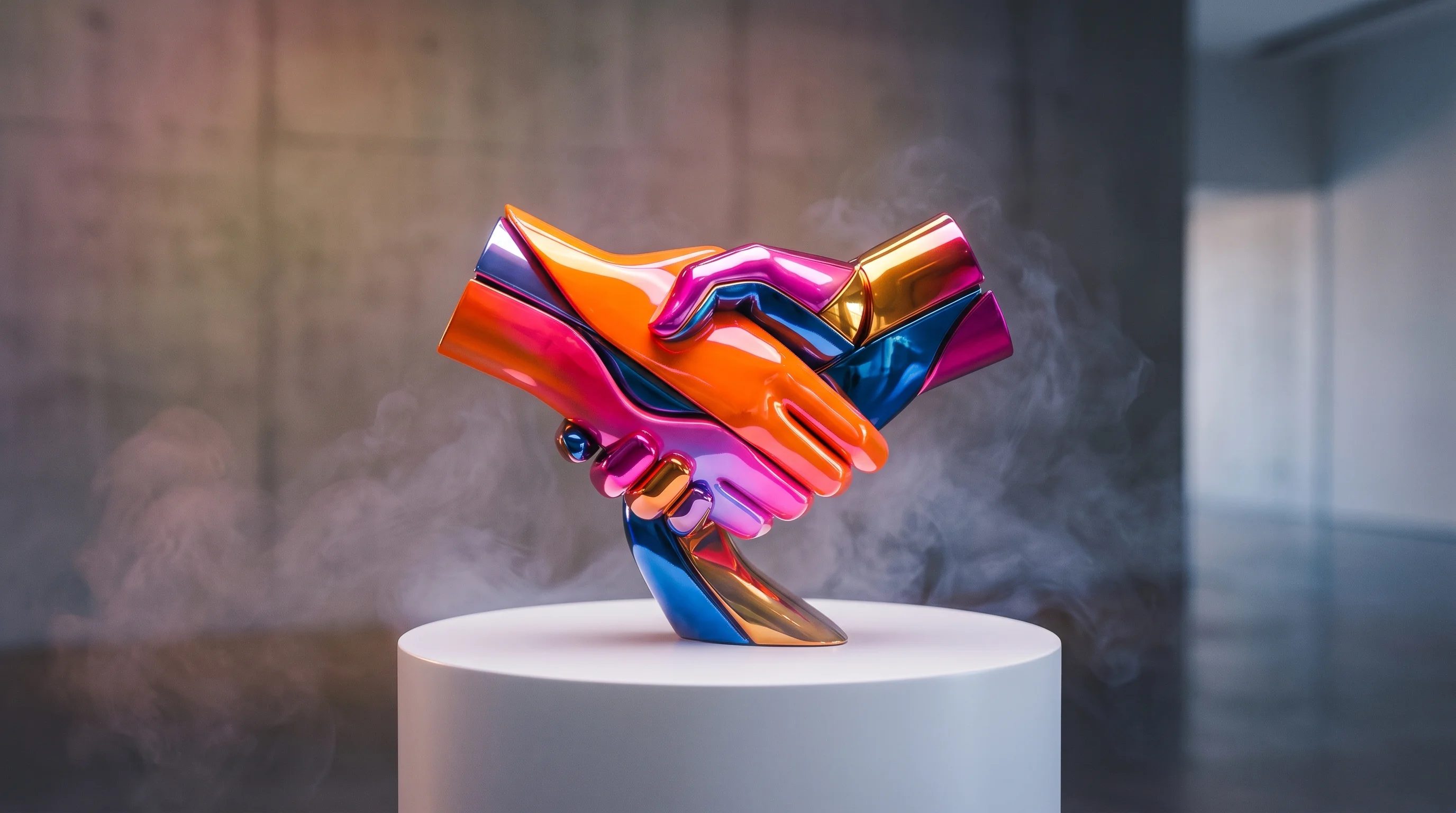Digital illustration for article section "The Billion-Dollar Handshake" in "Vulcan Elements Raises $65M to Break China's Rare-Earth Magnet Grip" - A conceptual and minimalist visual representation of the "Billion-Dollar Handshake," featuring a sle...