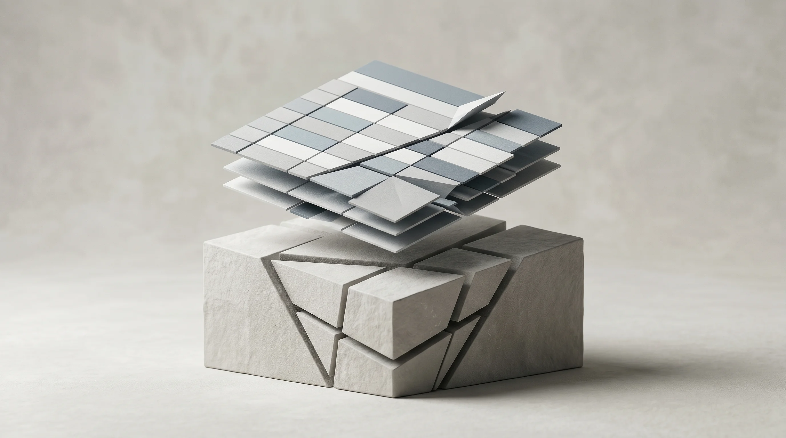 Digital illustration for article section "Infrastructure, Not an App" in "Witan Labs Raises $7.4M to Build Spreadsheet Engines for AI Agents" - A minimalist and modern abstract composition representing foundational infrastructure operating bene...