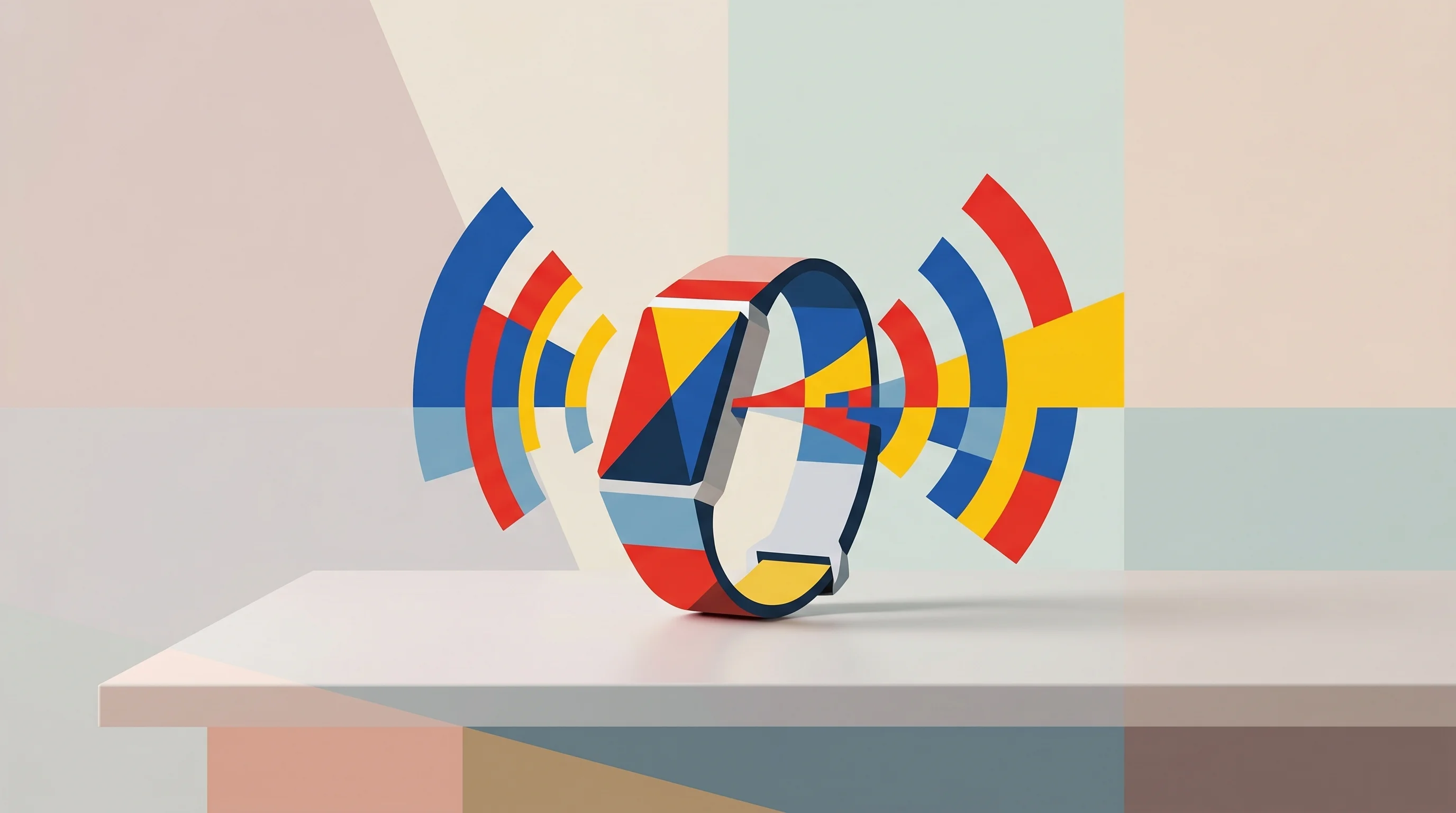 Digital illustration for article section "Emotional Surveillance, or Wellness Tool?" in "ANORIA's Emotion-Reading Bracelet Promises Real-Time EQ Tracking" - A minimalist, conceptual visualization of a sleek wellness bracelet resting on a clean surface, expl...