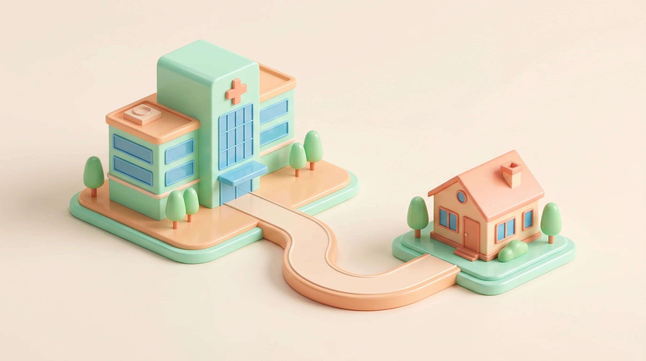 Digital illustration for article section "The Operational Frontier" in "Knit Health Raises $11.6M to Build Clinical AI From Doctor Behavior" - A conceptual 3D cartoon miniature model illustrating predictive patient flow in a modern health syst...