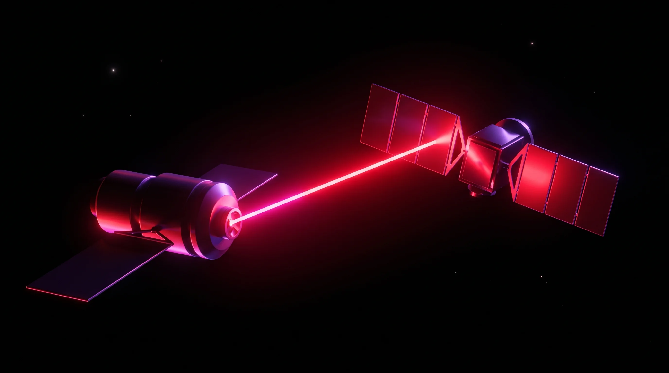Digital illustration for article section "Lasers, Solar Panels, and No Retrofits Required" in "Star Catcher Raises $65M to Build First Space Power Grid" - A sleek, modern power node satellite floating in the dark, uncluttered void of orbit, elegantly proj...