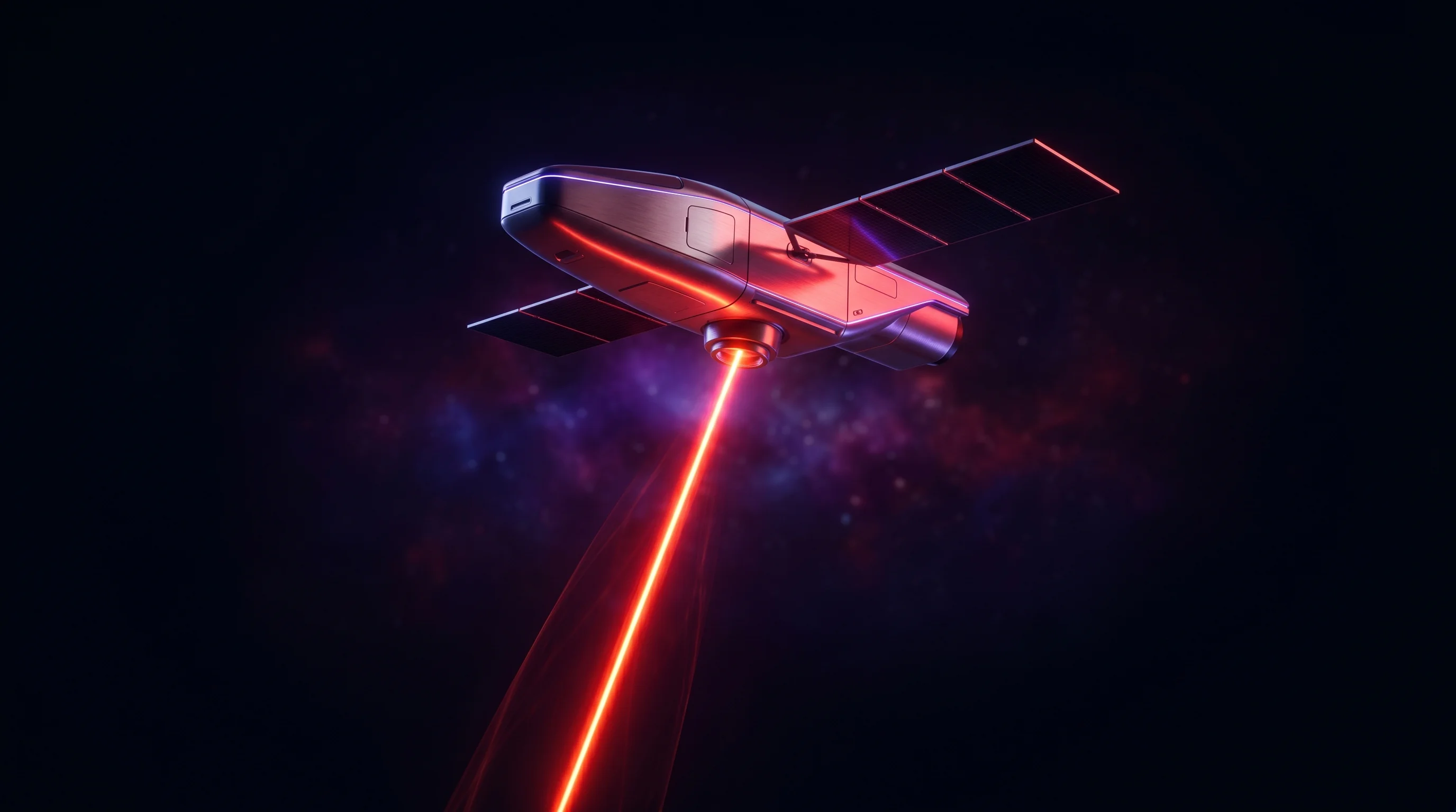 Digital illustration for article section "What Happens Next" in "Star Catcher Raises $65M to Build First Space Power Grid" - A sleek, minimalist orbital satellite suspended in the vast, uncluttered void of deep space, emittin...