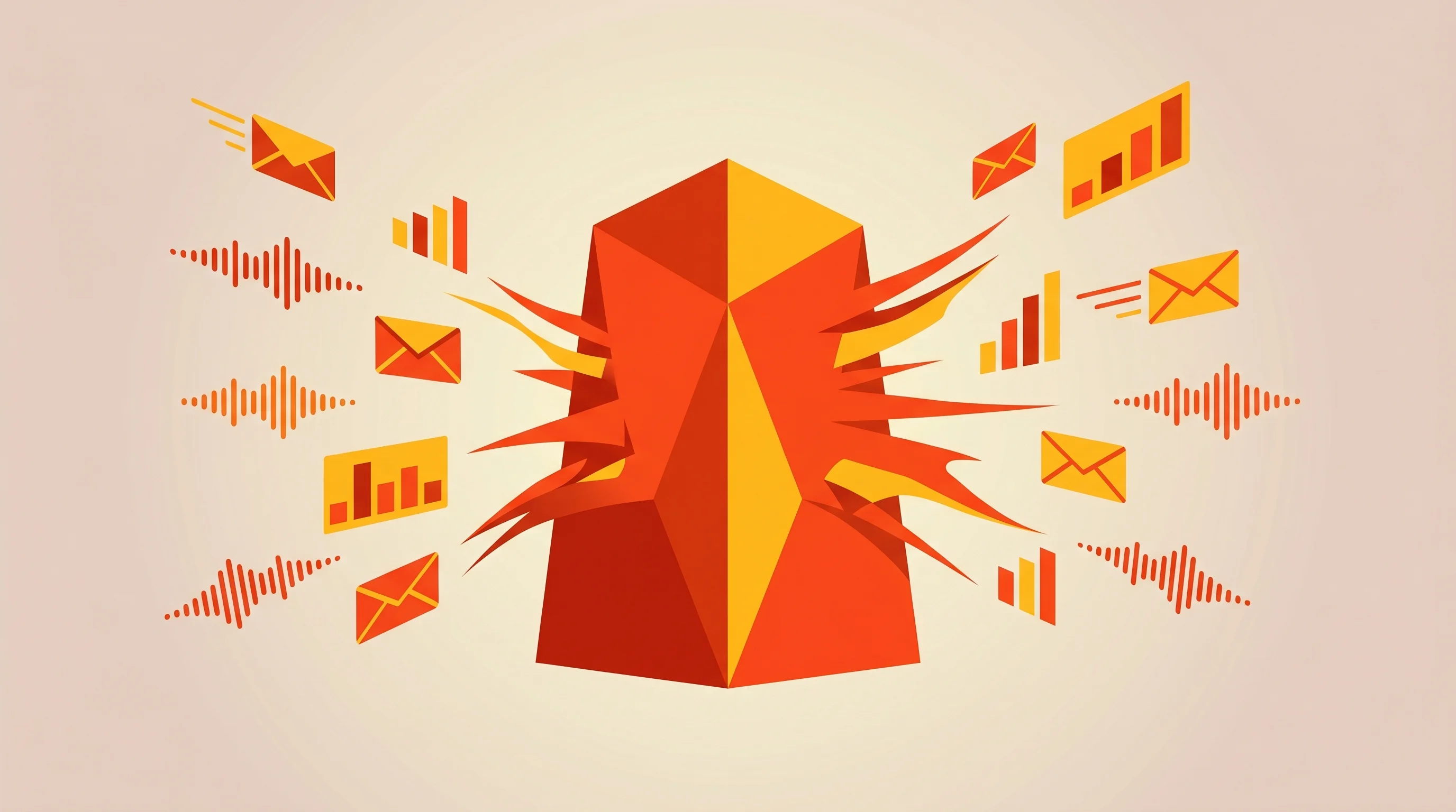 Digital illustration for article section "What Monaco Actually Does" in "Monaco Raises $50M Series B from Benchmark to Reinvent CRM as AI OS" - A minimalist, conceptual illustration symbolizing the consolidation of fragmented business tools int...