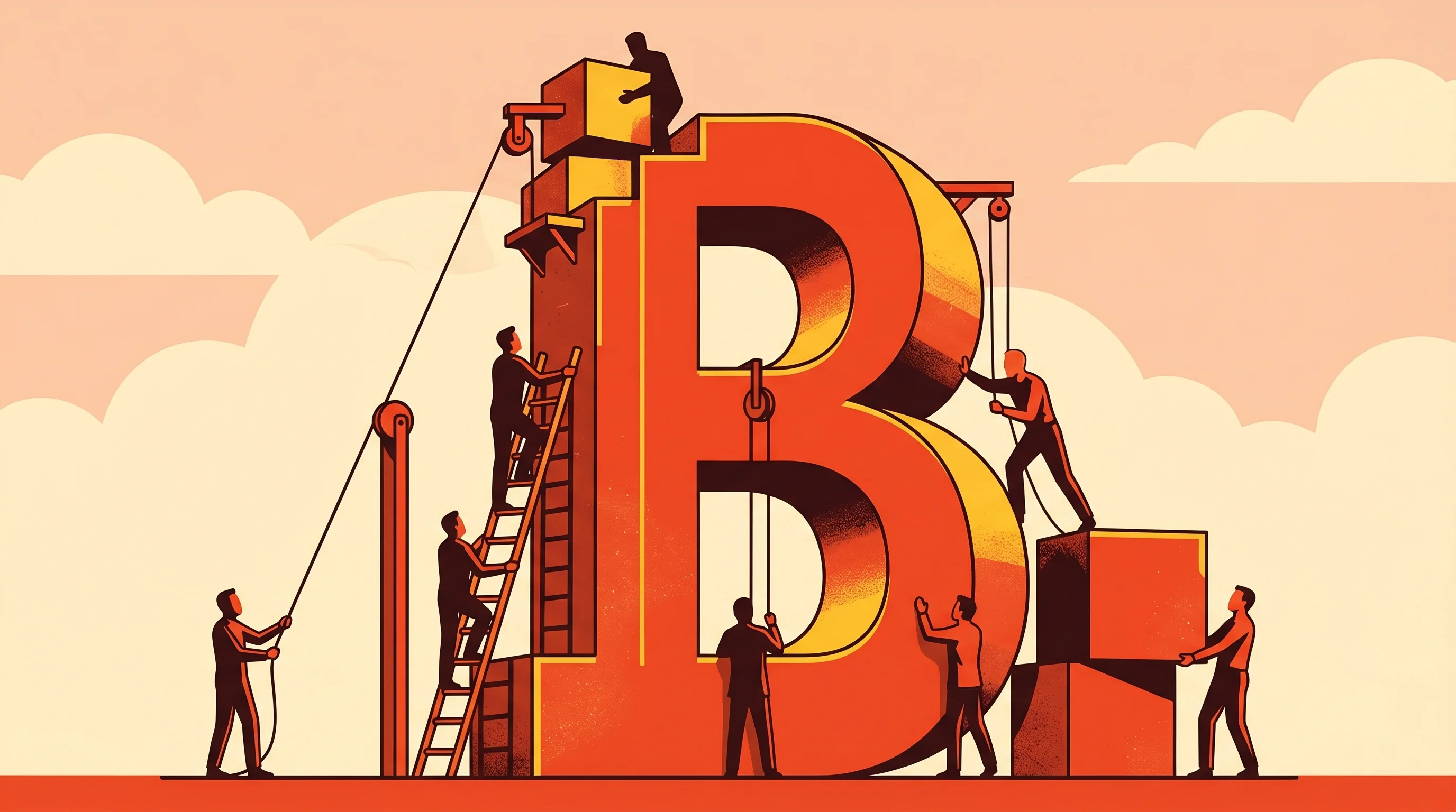 Digital illustration for article section "The Beta Question" in "Monaco Raises $50M Series B from Benchmark to Reinvent CRM as AI OS" - A monumental, clean-lined Greek letter Beta symbolizing a platform's ongoing development phase serve...