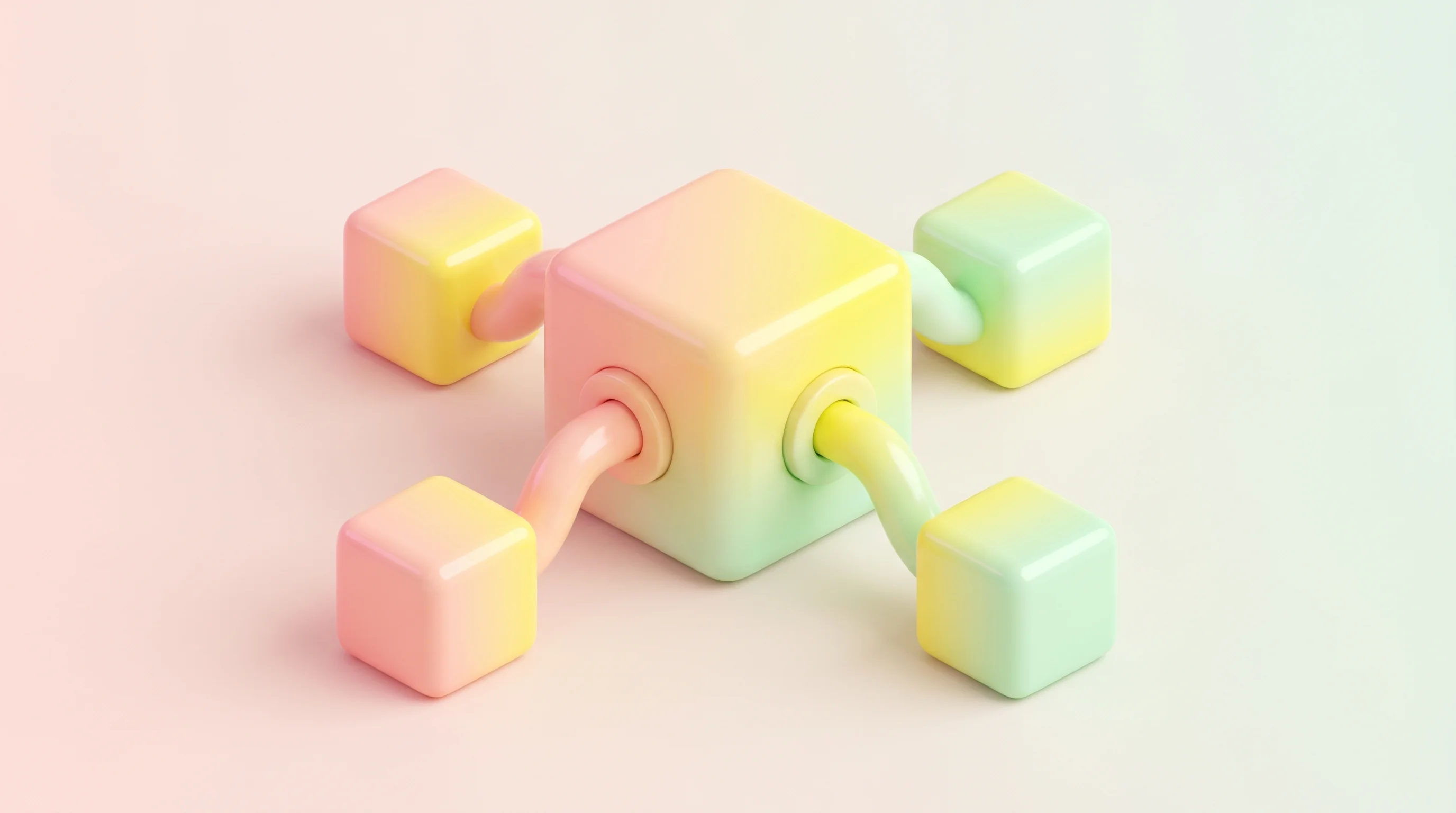 Digital illustration for article section "When Creative Tools Become Automation Infrastructure" in "YC's Bloom Launches AI Brand OS, Hits 40K Users in Five Months" - A clean, minimalist 3D conceptual illustration representing creative tools transforming into automat...