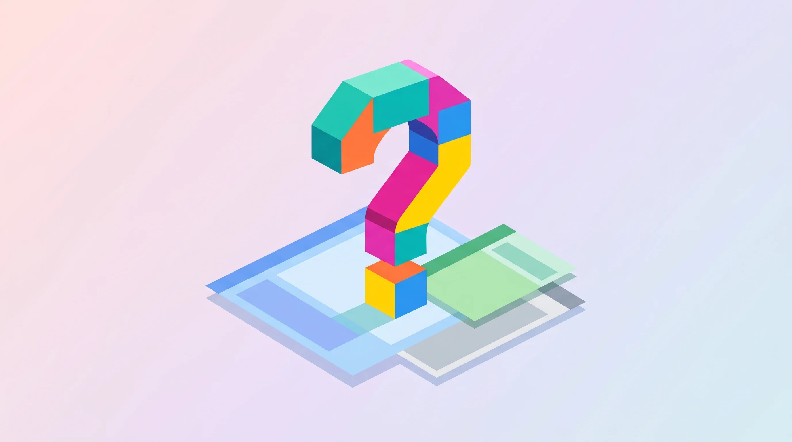 Digital illustration for article section "The Bigger Question" in "YC-Backed Replicas Launches Background Coding Agents for Dev Teams" - A modern, minimalist flat illustration depicting a large, bold geometric question mark cleverly cons...