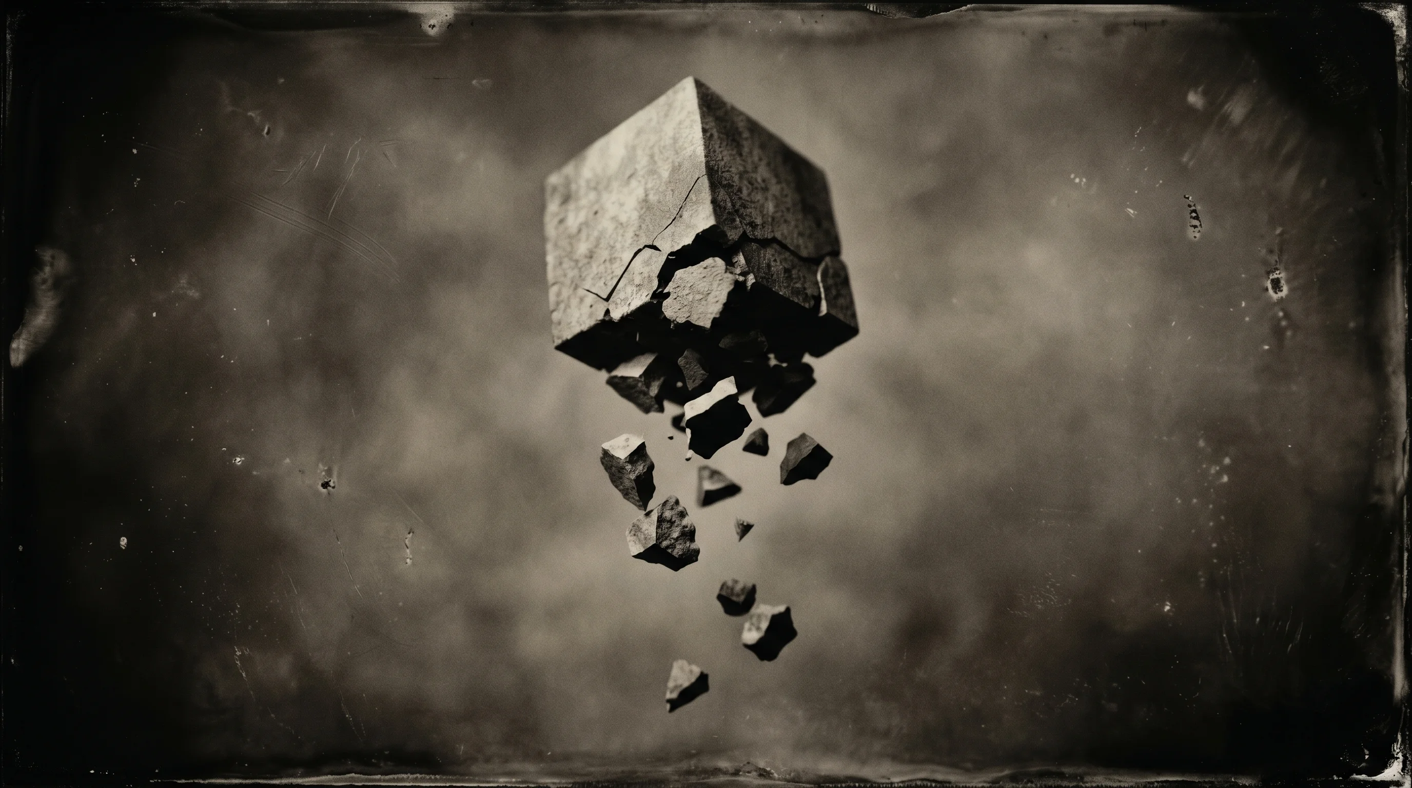 Digital illustration for article section "What Happens Next (Spoiler: It's Messy)" in "From UX to AX: Why 40% of Enterprise Apps Are Redesigning for AI Agents" - A conceptual and minimal still life representing a messy transition and the laws of gravity, featuri...