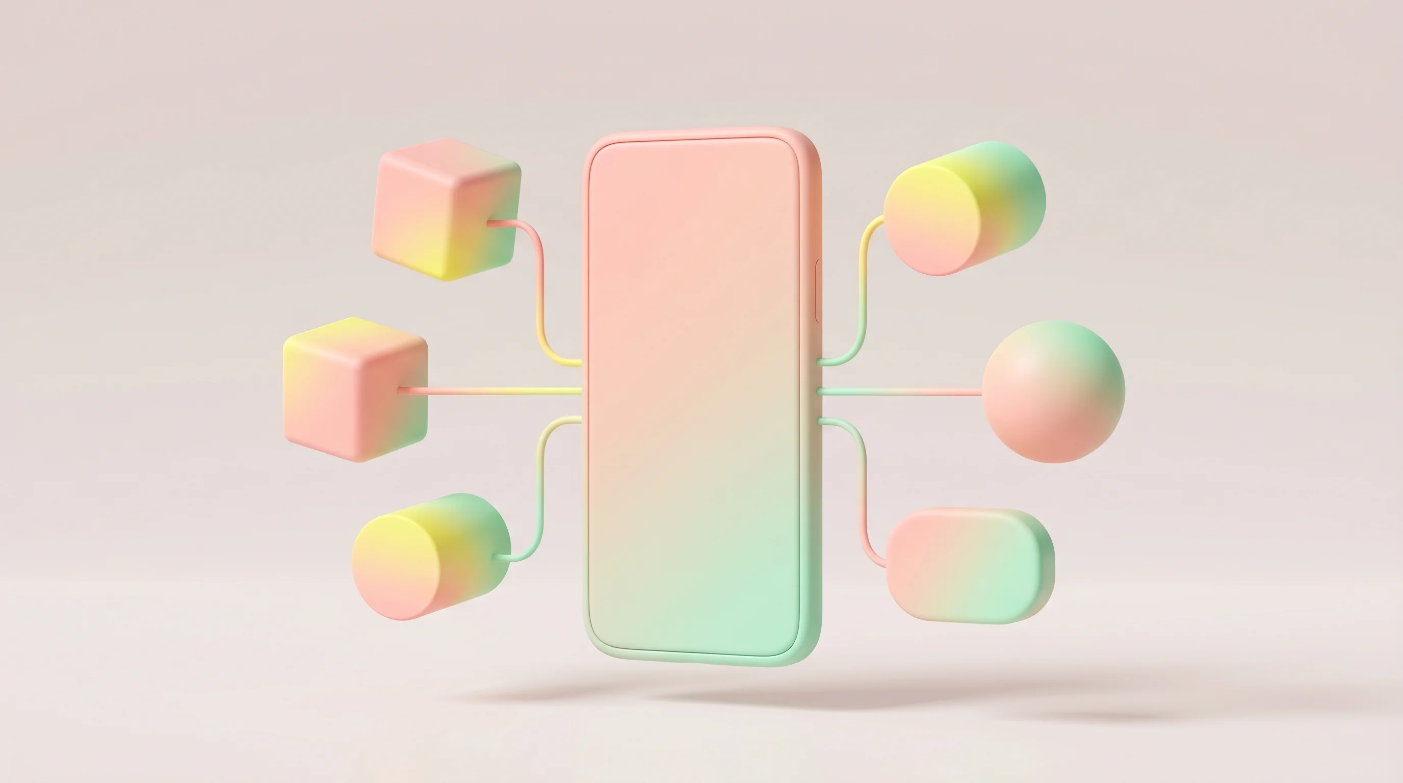 Digital illustration for article section "Betting on the Model Context Protocol" in "YC's AgentPhone Launches API to Give Every AI Agent Its Own Phone Number" - A sleek, minimalist smartphone serving as a central hub, seamlessly connecting with softly rounded, ...