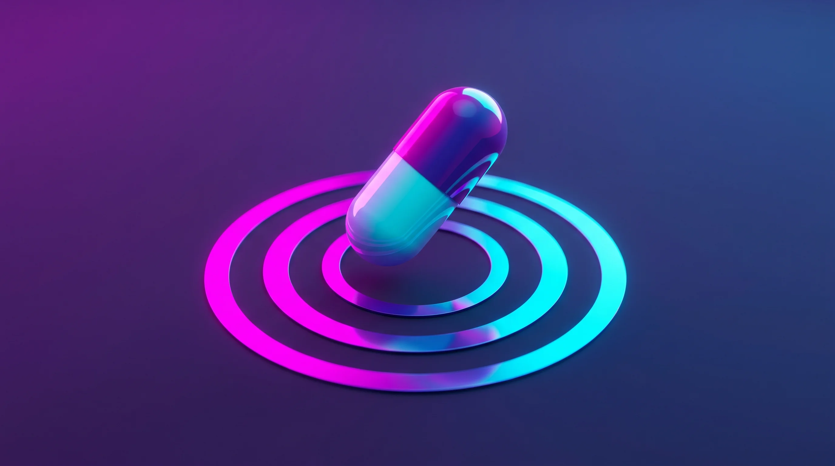 Digital illustration for article section "Content Section 2" in "BranchLab Raises $26M Series A for Privacy-First Pharma AI Platform" - A sleek, modern medicine capsule hovering perfectly above a minimalist set of concentric targeting r...