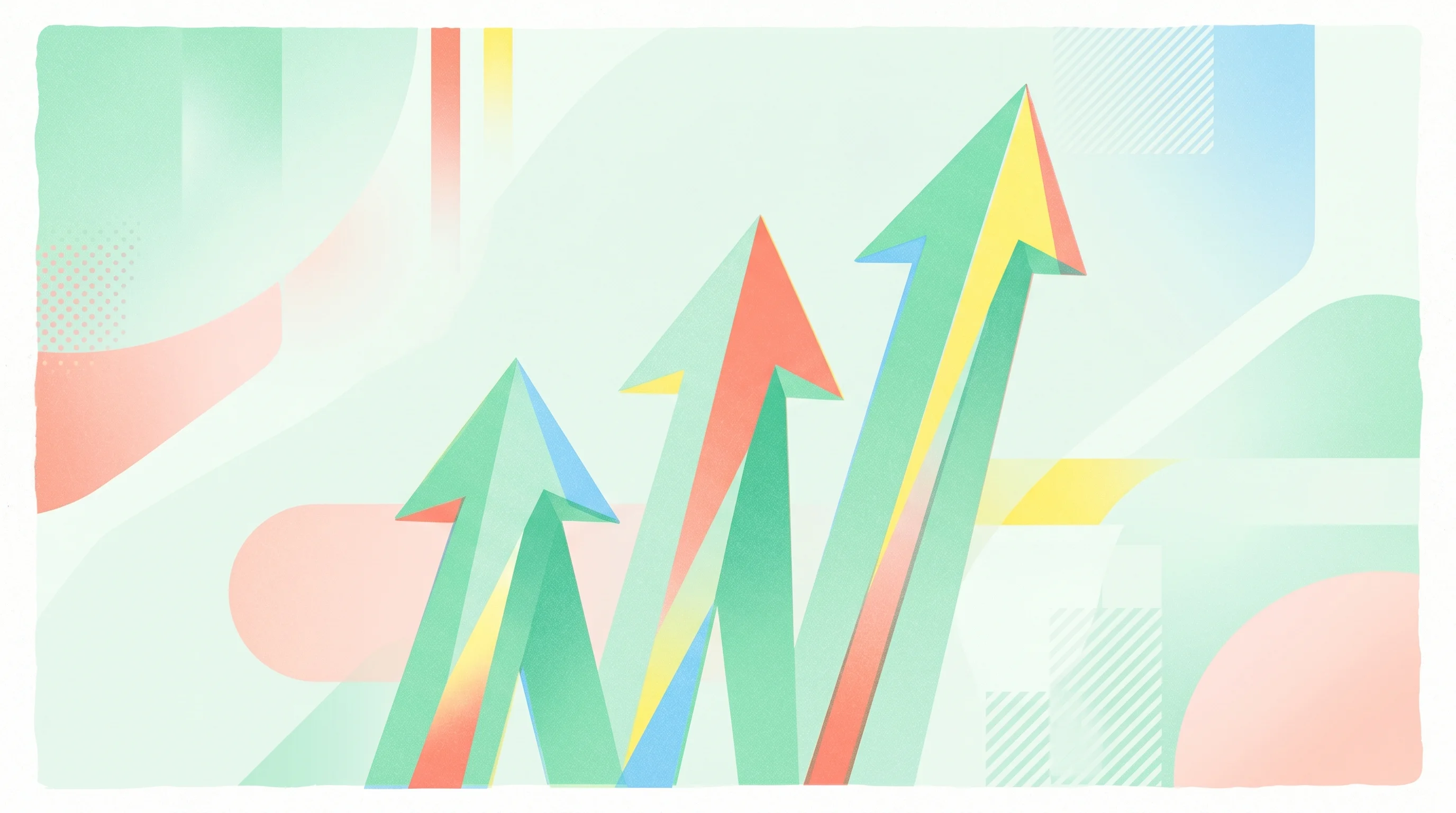 Digital illustration for article section "Content Section 4" in "YC-Backed Kinect Launches AI Storefronts to Reinvent E-commerce PDPs" - A clean, minimalist composition featuring three dynamic, stylized growth pillars rising sharply upwa...