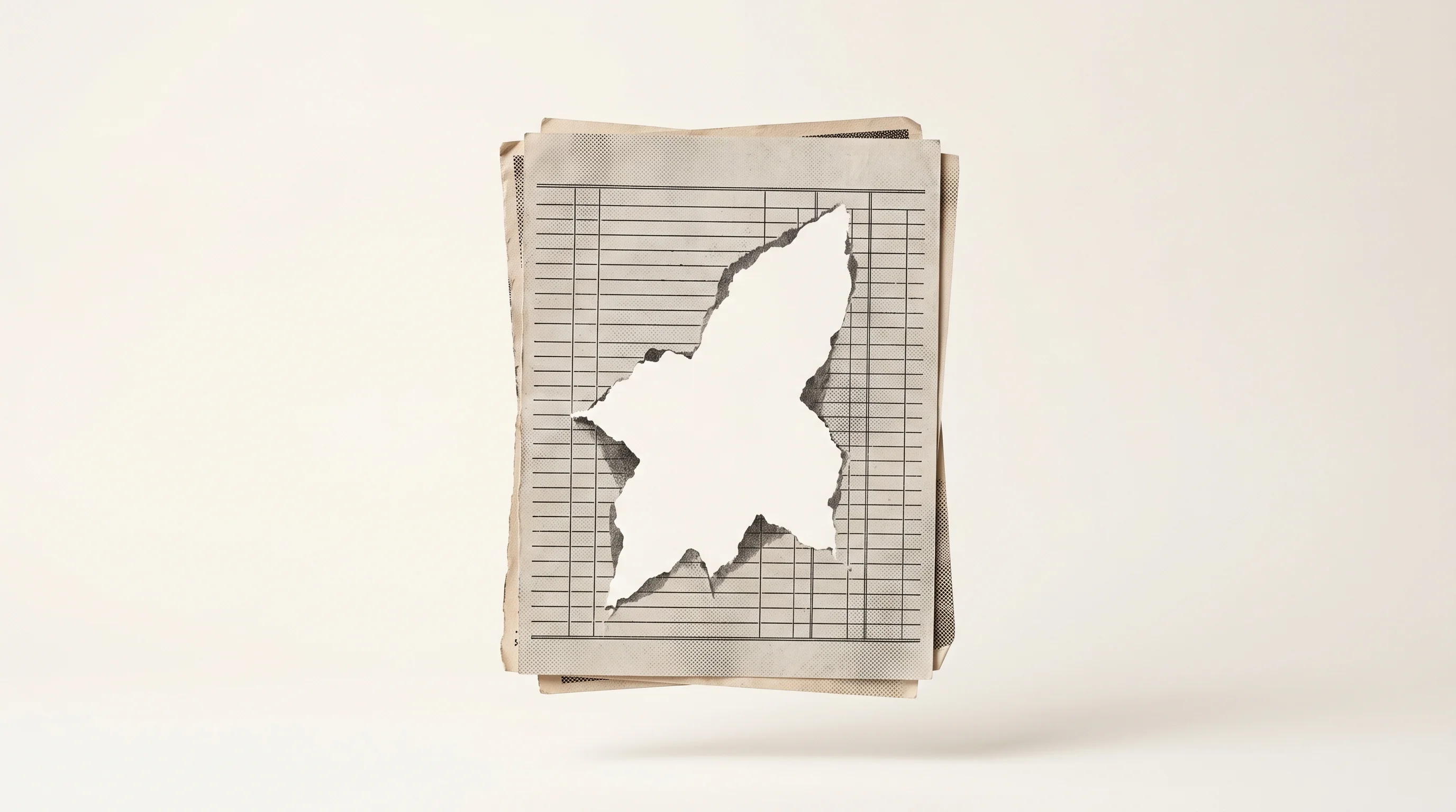 Digital illustration for article section "The Funding Gap" in "Forest's Unverified Series B: Innovation Platform's Funding Claims" - A conceptual, minimalist image representing a financial "funding gap," featuring a single vintage in...
