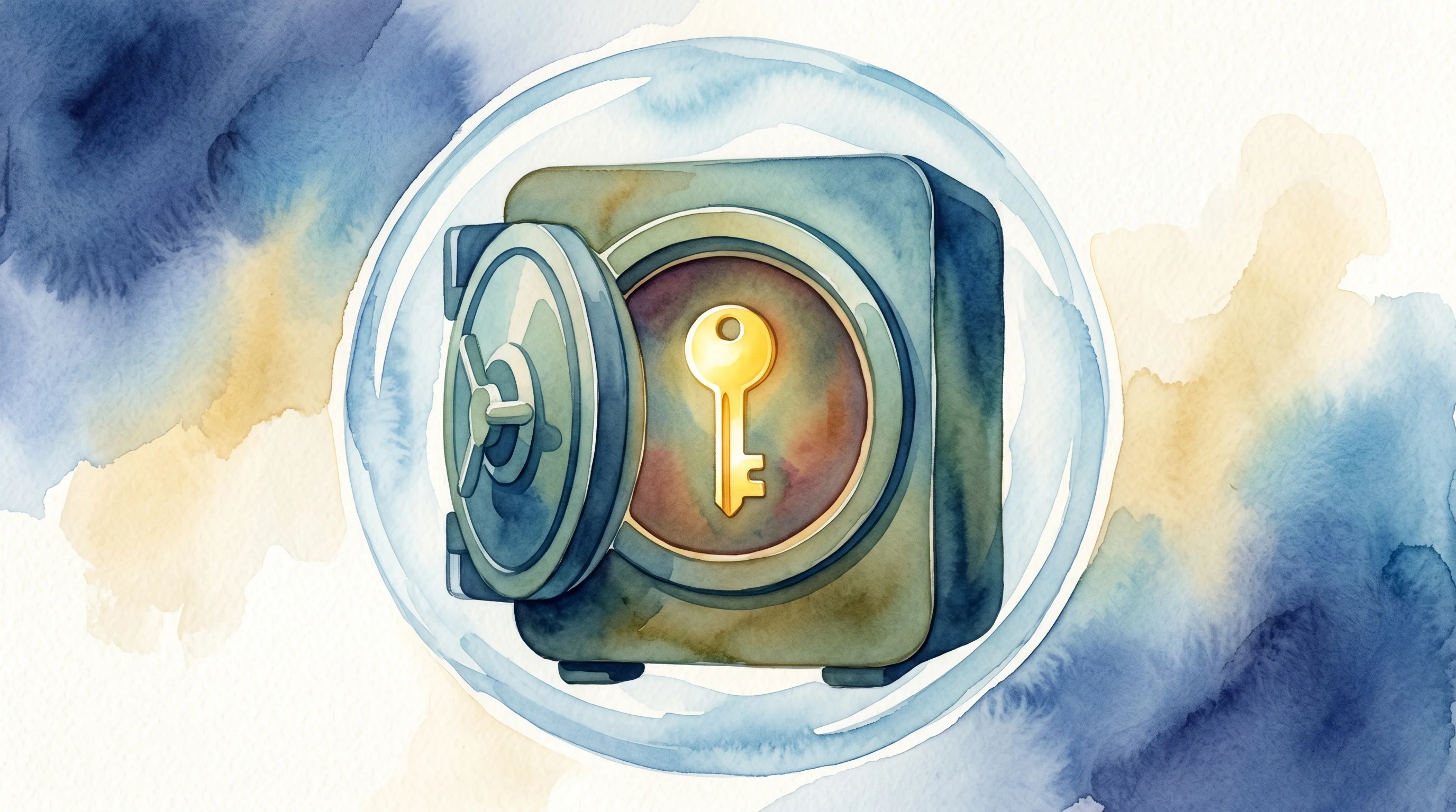 Digital illustration for article section "Vaulting Credentials, Air-Gapping Agents" in "Clawvisor Launches Authorization Layer to Keep AI Agents in Check" - A conceptual, minimalist illustration of a stylized, secure vault safely enclosing an abstract golde...