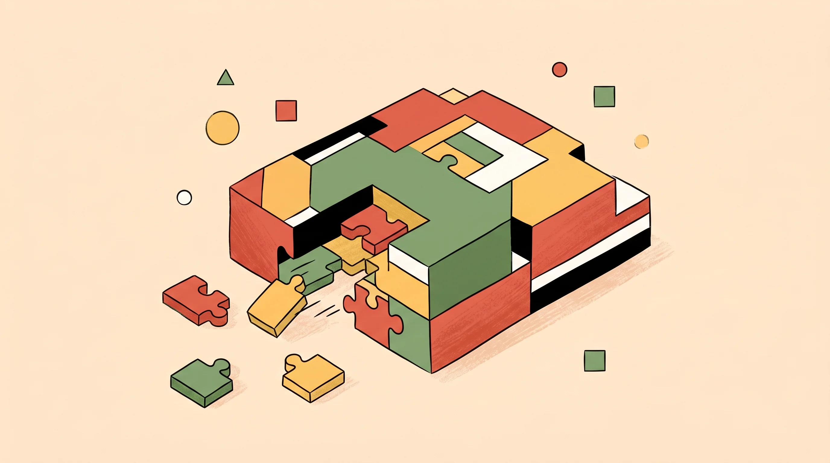 Digital illustration for article section "Platform Consolidation vs. Best-of-Breed" in "YC-Backed ReasonBlocks Stops AI Agents From Burning Money Mid-Run" - A warm minimalist illustration depicting the concept of platform consolidation versus best-of-breed ...