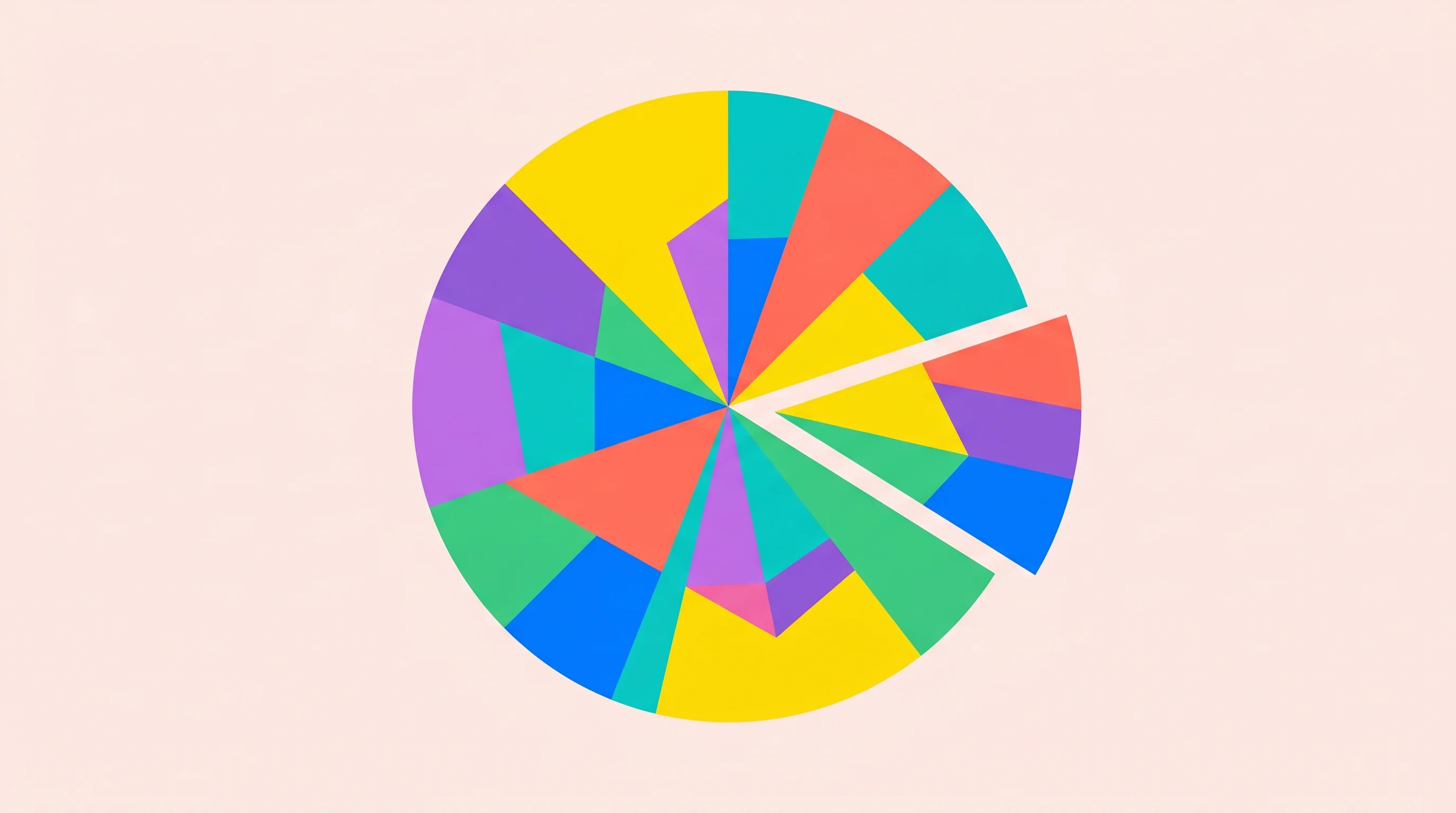 Digital illustration for article section "A Crowded Space, A Specific Bet" in "Statewright Launches State Machines for Reliable AI Coding Agents" - A minimalist flat illustration of a large, perfectly round geometric circle divided into several dis...