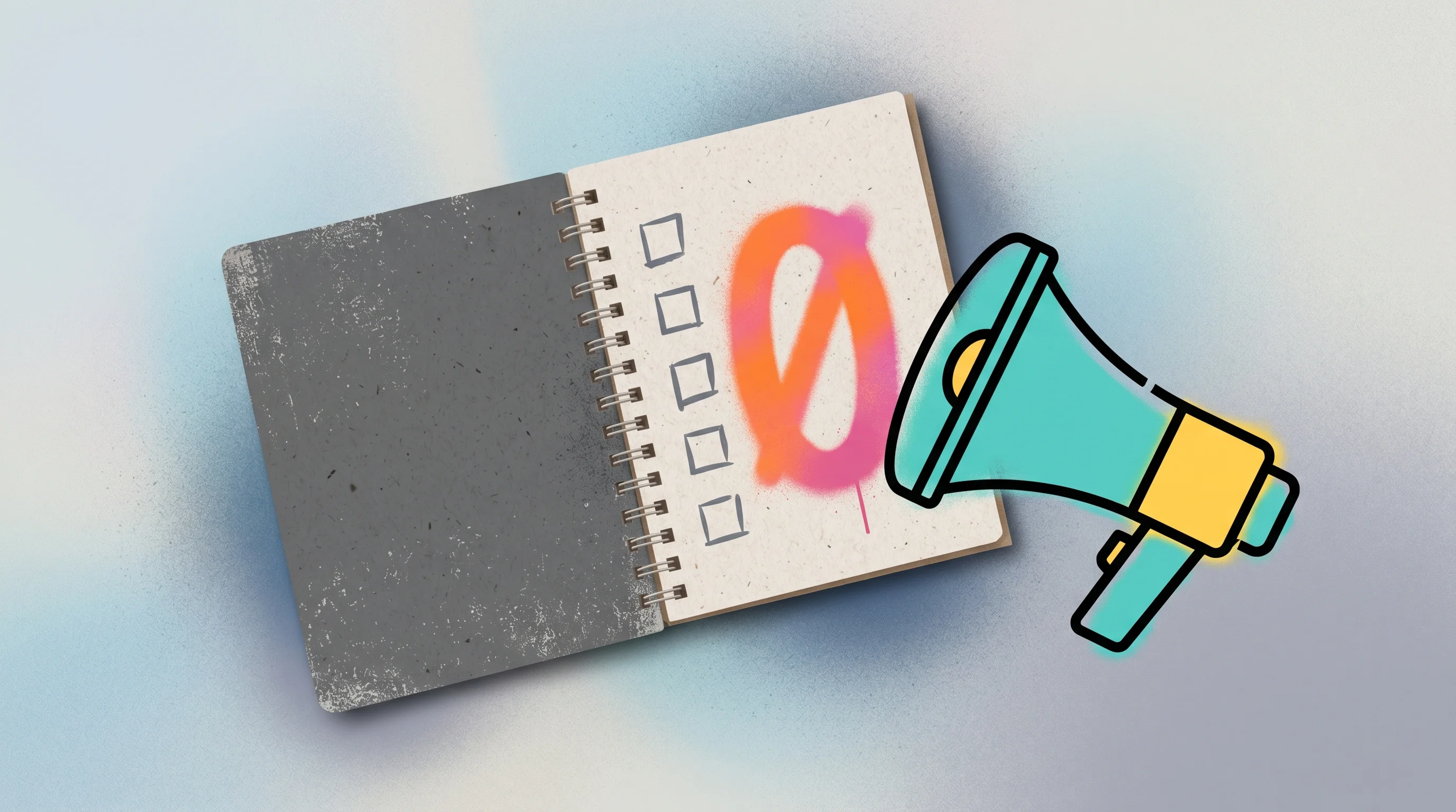Digital illustration for article section "When the Reporter Becomes the Story" in "Inside RentAHuman: The YC Startup Where AI Agents Hire Humans" - A clean, minimal conceptual image featuring a single, stylized reporter's notepad resting on a soft,...