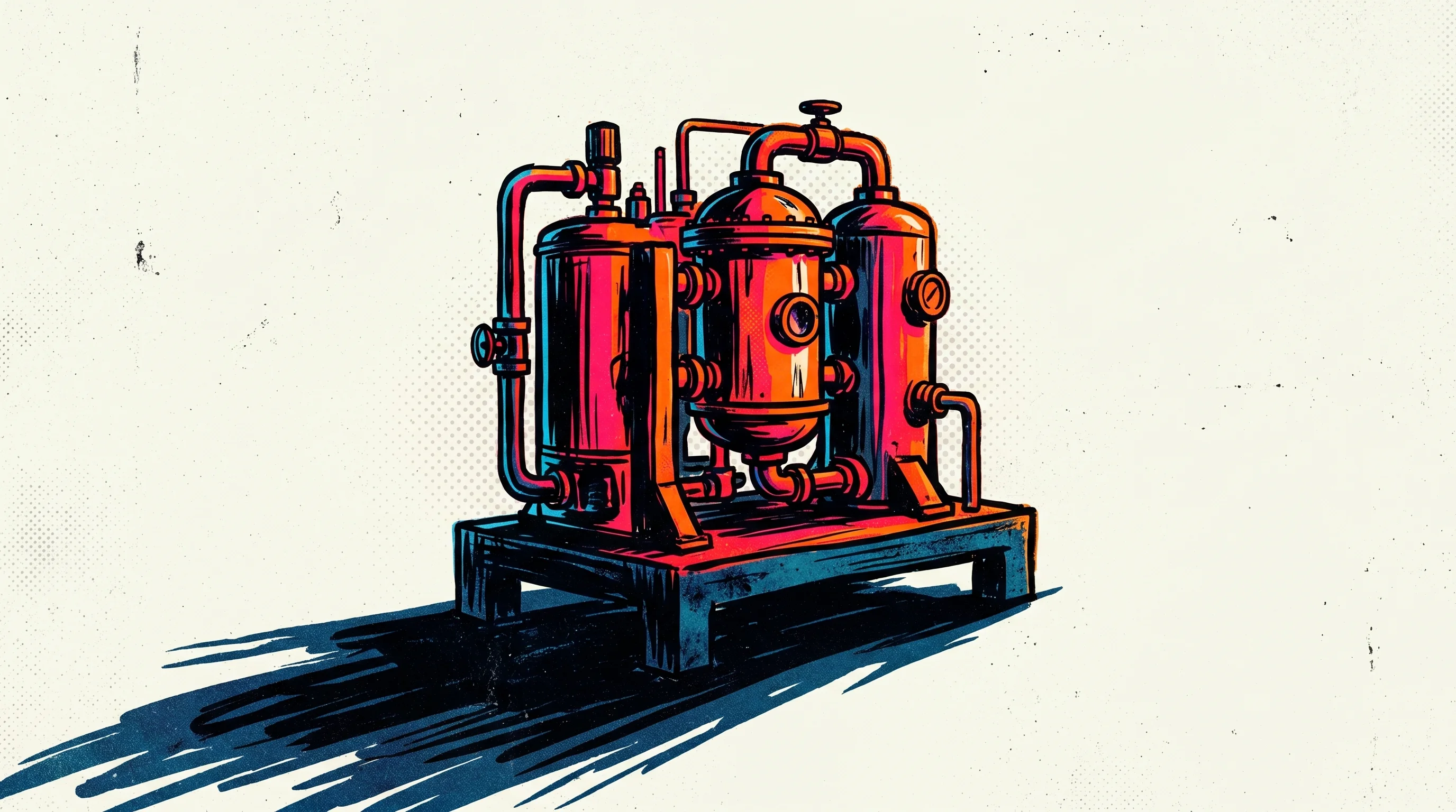Digital illustration for article section "What Comes Next" in "Durham Spinout H2CHP Raises £1.5M for Fuel-Flexible Generators" - A conceptual illustration of a single, heavy-duty industrial hydrogen generator unit resting solidly...