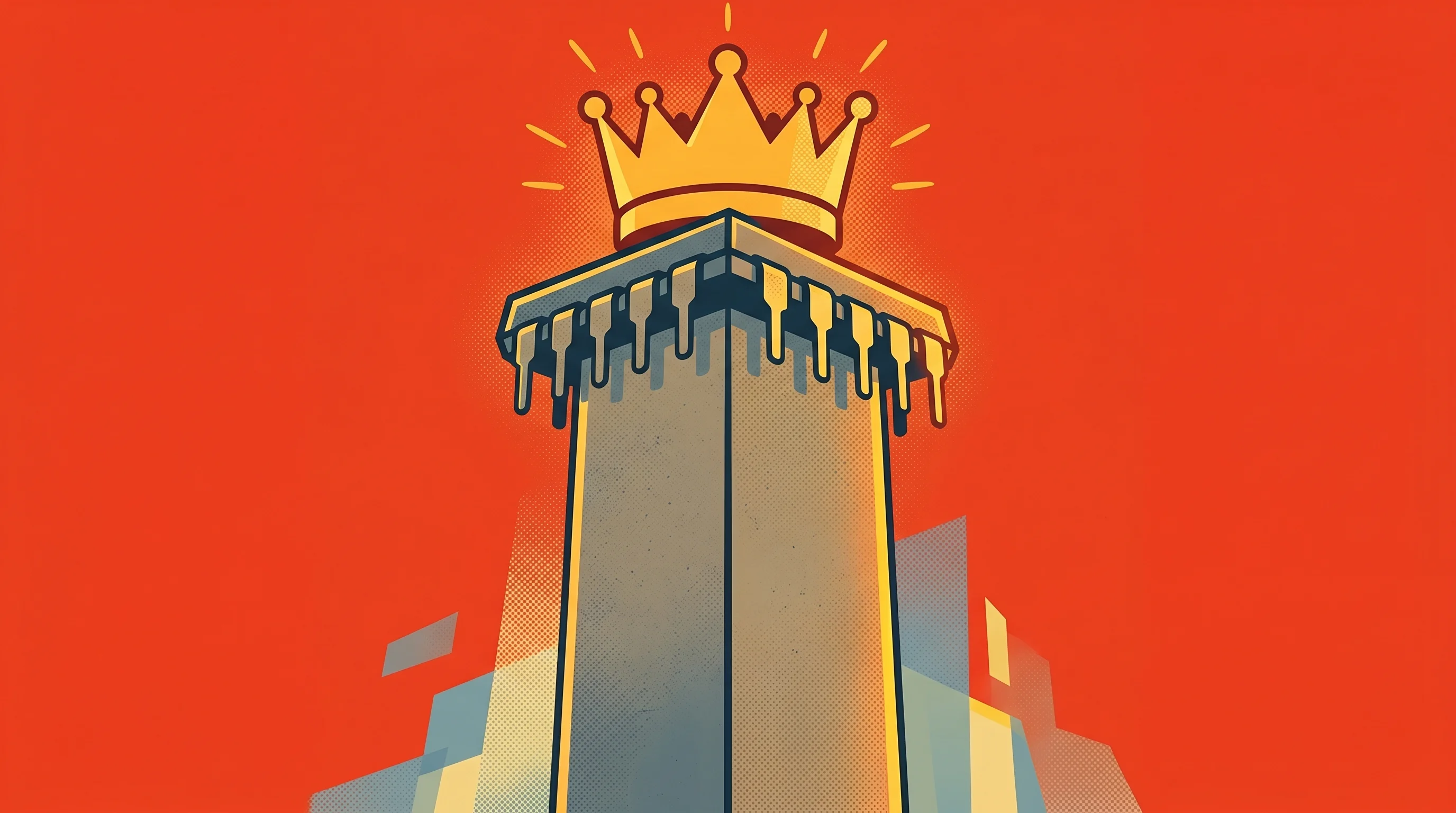 Digital illustration for article section "Follow the Silicon" in "Big Tech's AI Brain Drain: $18B Follows Researchers to Startups" - A minimalist, conceptual illustration of a large, monumental silicon microchip serving as a towering...