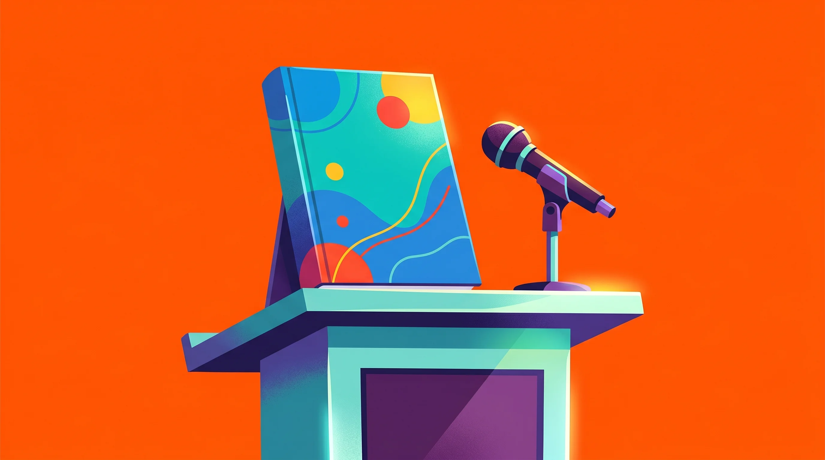 Digital illustration for article section "Founder Profile and Unanswered Questions" in "TechThrive Ventures Launches $7M Fund for Women's Health Startups" - A sleek, modern podium holding a prominently displayed book representing women's health innovation a...