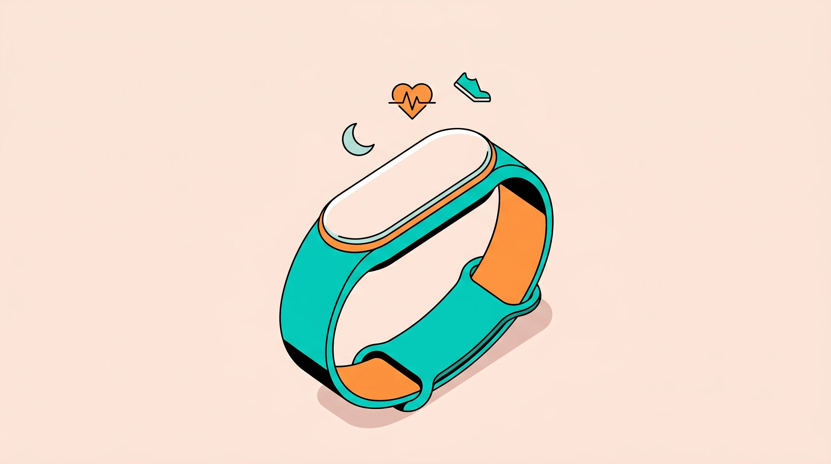 Digital illustration for article section "What's Next, Maybe" in "Juno's AI Health Assistant Hits $50K MRR Serving 80,000 Patients" - A clean, minimalist conceptual illustration of a sleek modern fitness tracker curving gracefully in ...