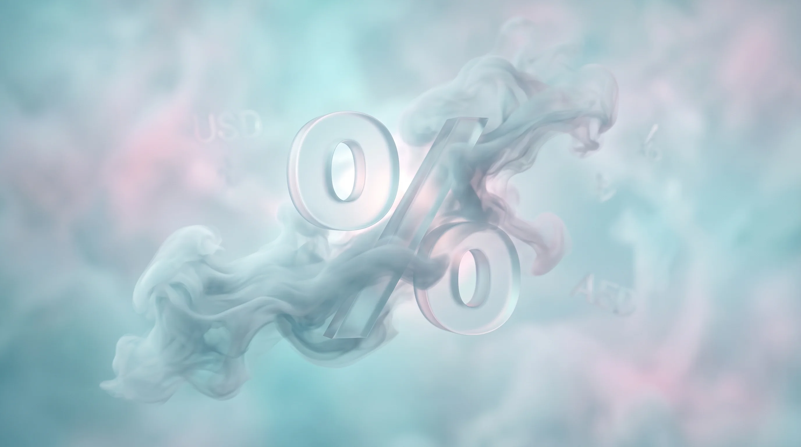 Digital illustration for article section "The Fee Question Nobody's Quite Answering" in "YC-Backed HEVN Launches USD Banking for International Startups" - A clean, minimal, and conceptual composition featuring a sleek, modern, three-dimensional "0%" symbo...