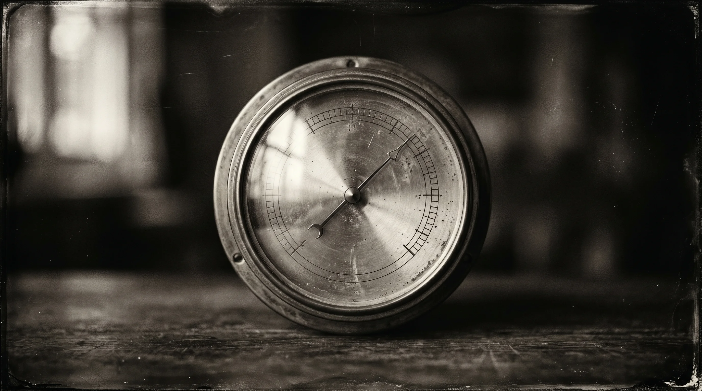Digital illustration for article section "The Industry Might Actually Be Ready" in "YC-Backed Hexa Launches AI Sales Platform for Industrial Distributors" - A single, elegant antique industrial barometer or conceptual measurement gauge resting on a minimal,...
