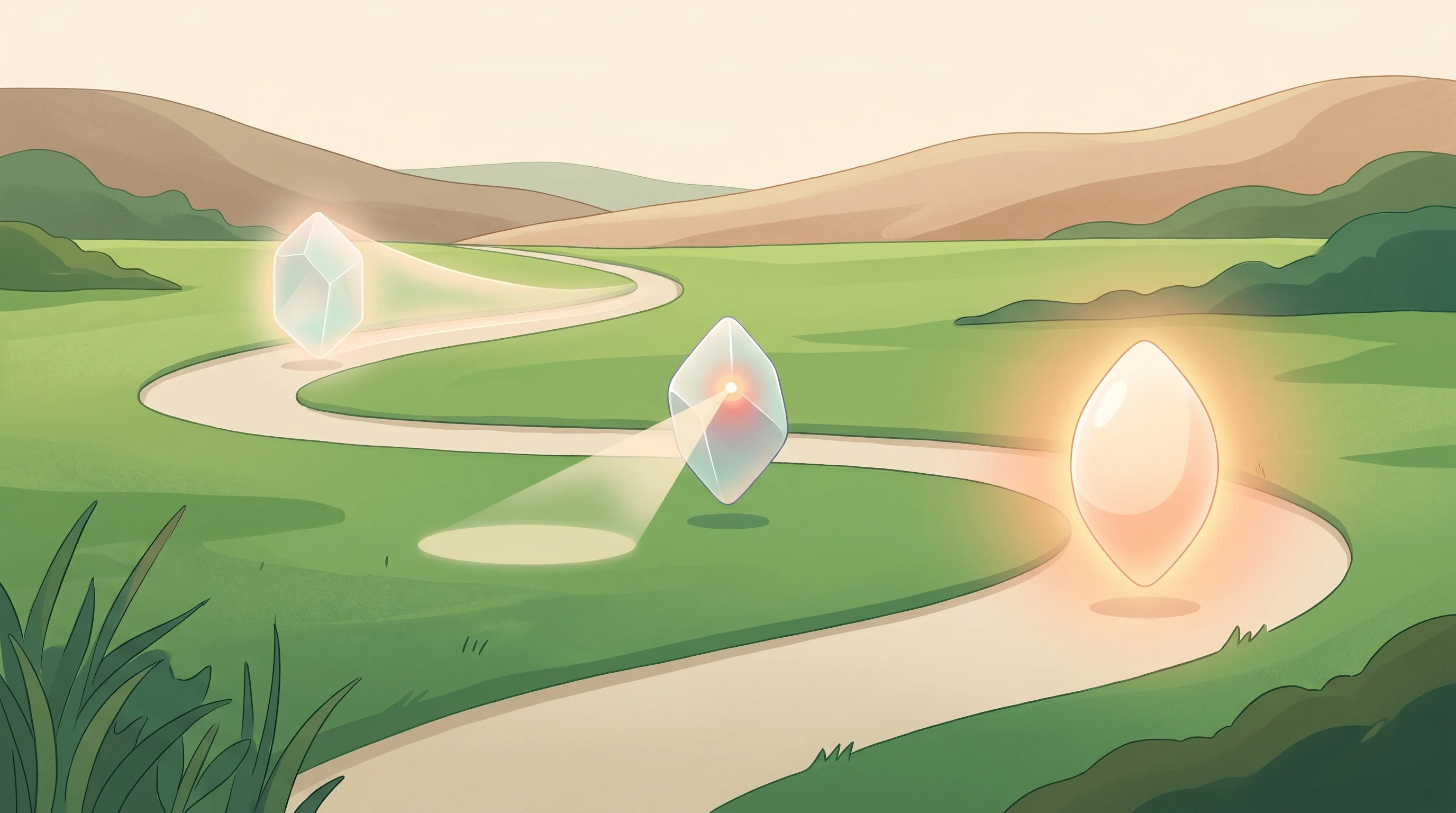 Digital illustration for article section "Content Section 2" in "Anomaly Raises $17M to Decode Payer Behavior with AI" - A serene, minimalist conceptual illustration representing a three-step "Predict, Detect, Recover" pr...