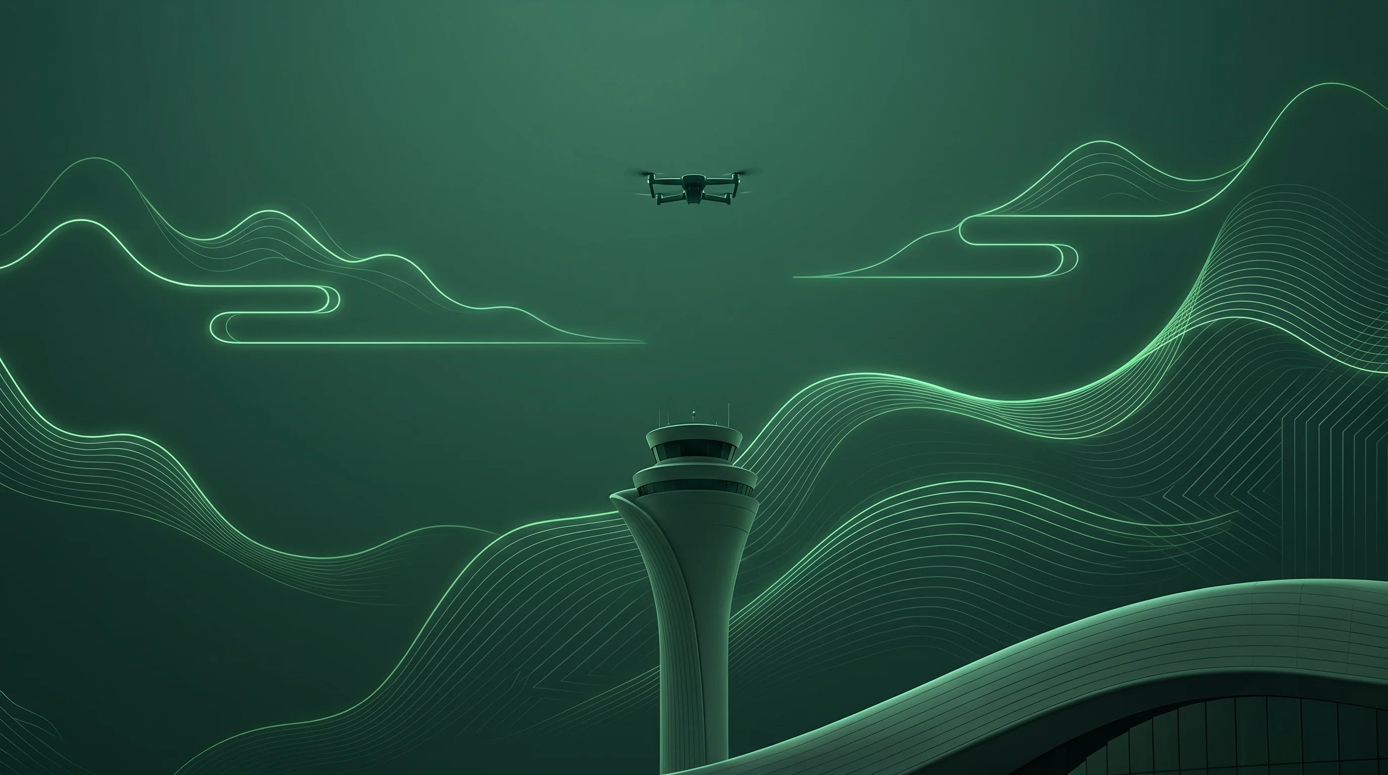 Digital illustration for article section "Regulation, Urgency, and the Procurement Machine" in "Inside the Passive Sensing Mesh Revolution Reshaping Drone Security" - A conceptual and minimalist visual representation of unauthorized drone incursions into restricted a...