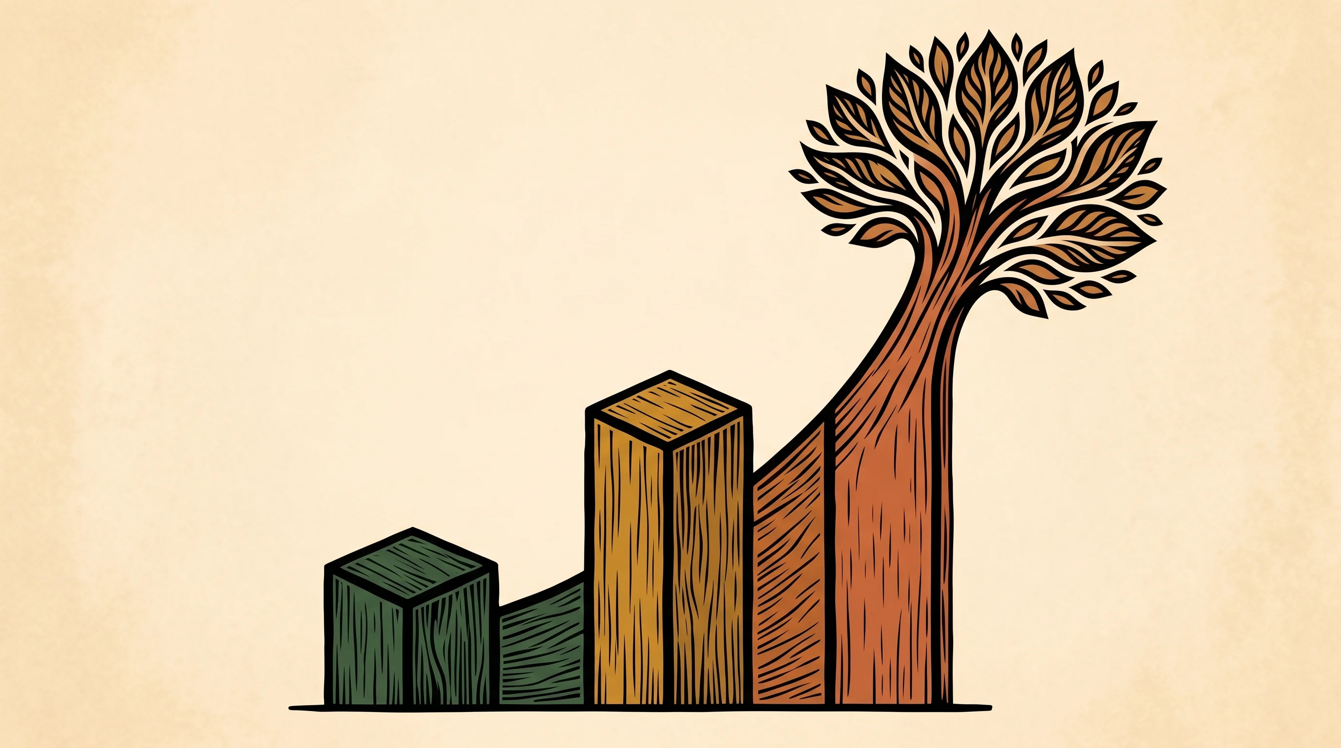 Digital illustration for article section "Numbers That Tell a Growth Story" in "bunch Raises $35M Series B to Automate Private Markets Fund Operations" - A minimalist, conceptual illustration representing exponential business growth and customer expansio...