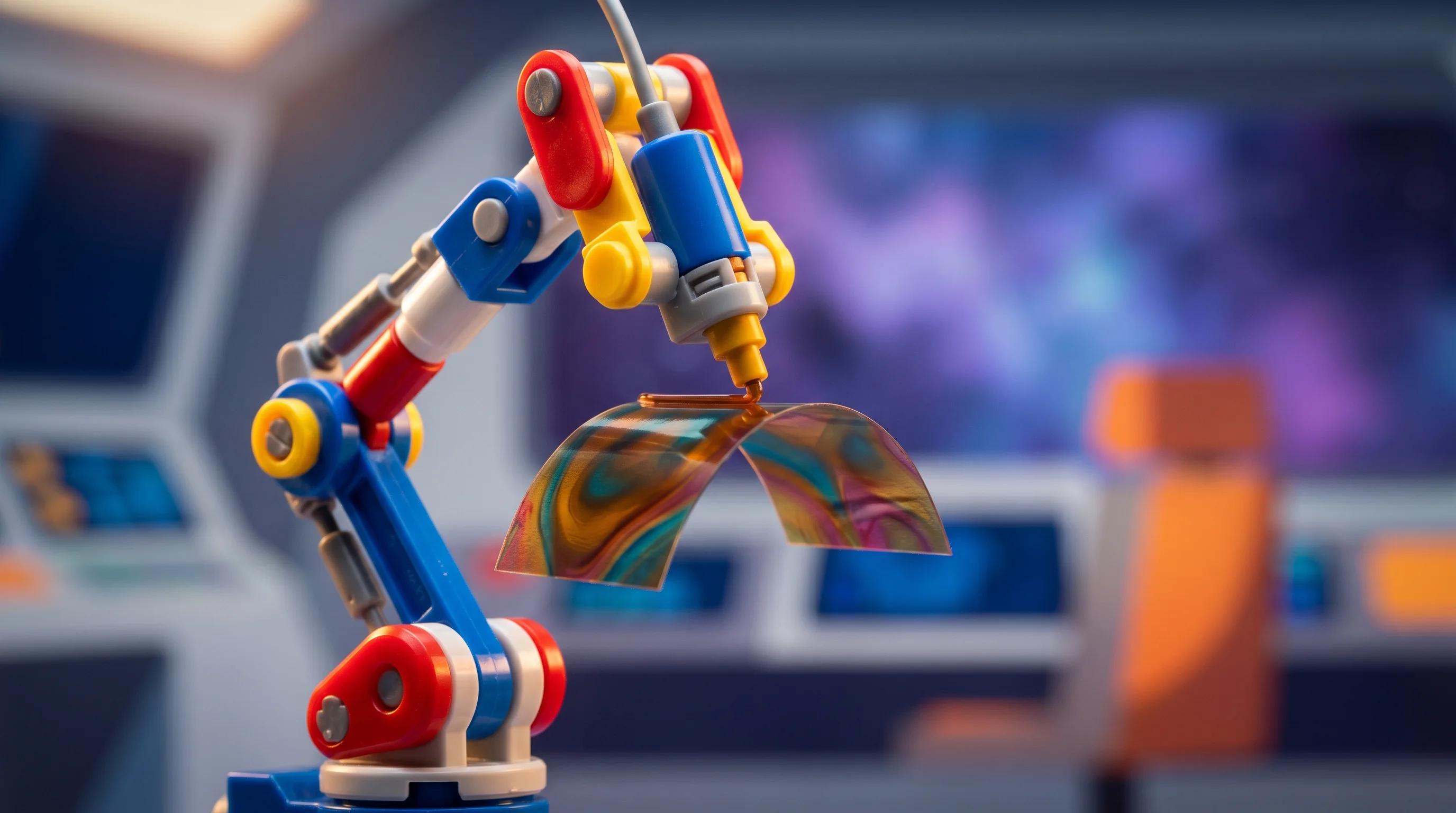 Digital illustration for article section "What LambdaVision Is Actually Building" in "BioOrbit Launches Protein Drug Factory to Space Station" - A macro photography shot of a pristine, conceptual miniature scene showing a modern space-based manu...