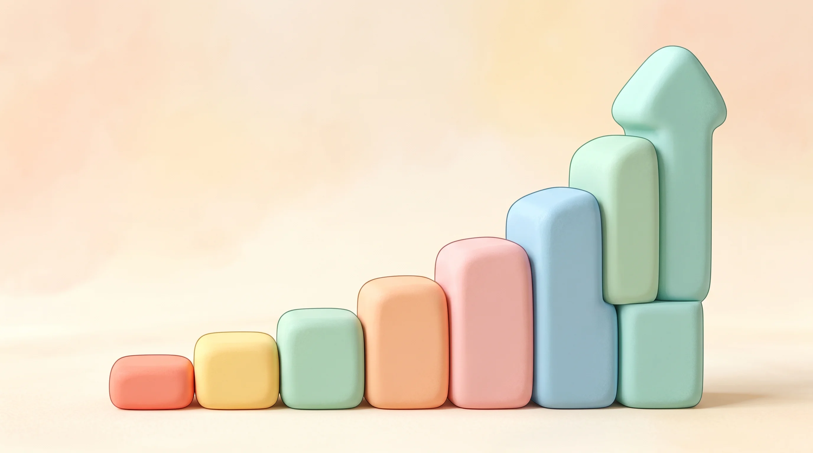 Digital illustration for article section "A Market Accelerating Into the Problem" in "Why AI Coding Agents Are Racing to Cut Token Costs by 98%" - A minimalist, upward-trending growth chart made of soft, rounded, simplified geometric blocks, repre...