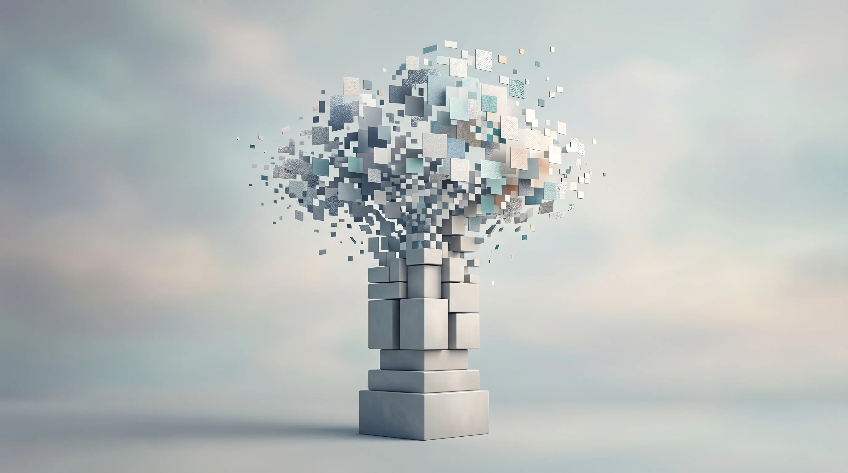 Digital illustration for article section "Rethinking the Stack" in "YC Startup Zibra Labs Tackles Quant Trading's Speed Bottleneck" - A conceptual, minimalist digital artwork visualizing the evolution of computing architecture, featur...