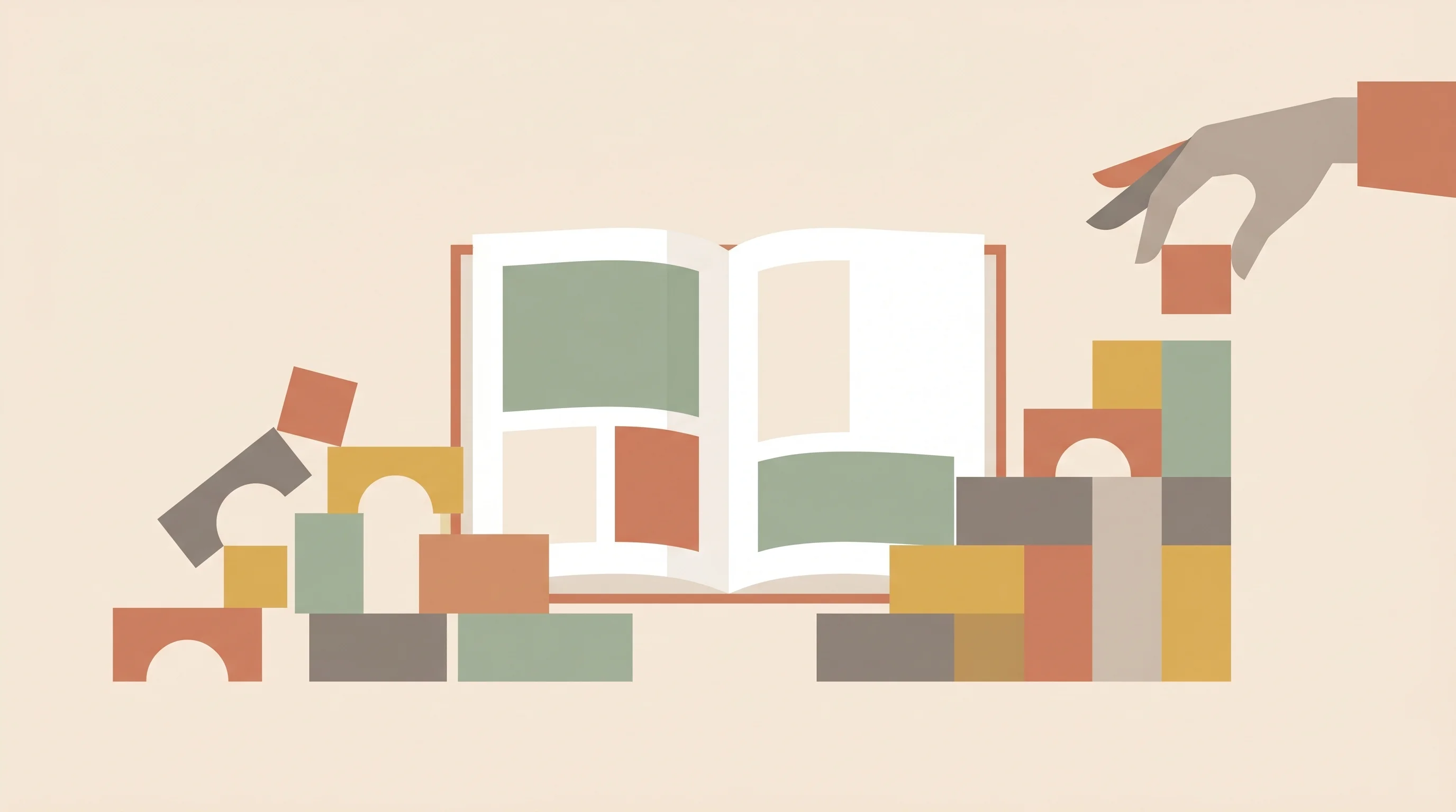 Digital illustration for article section "The Operator's Playbook" in "Mythik Raises $5M to Build 'Disney from the East' with AI and Mythology" - A minimalist and contemporary flat illustration of an open strategic playbook surrounded by abstract...