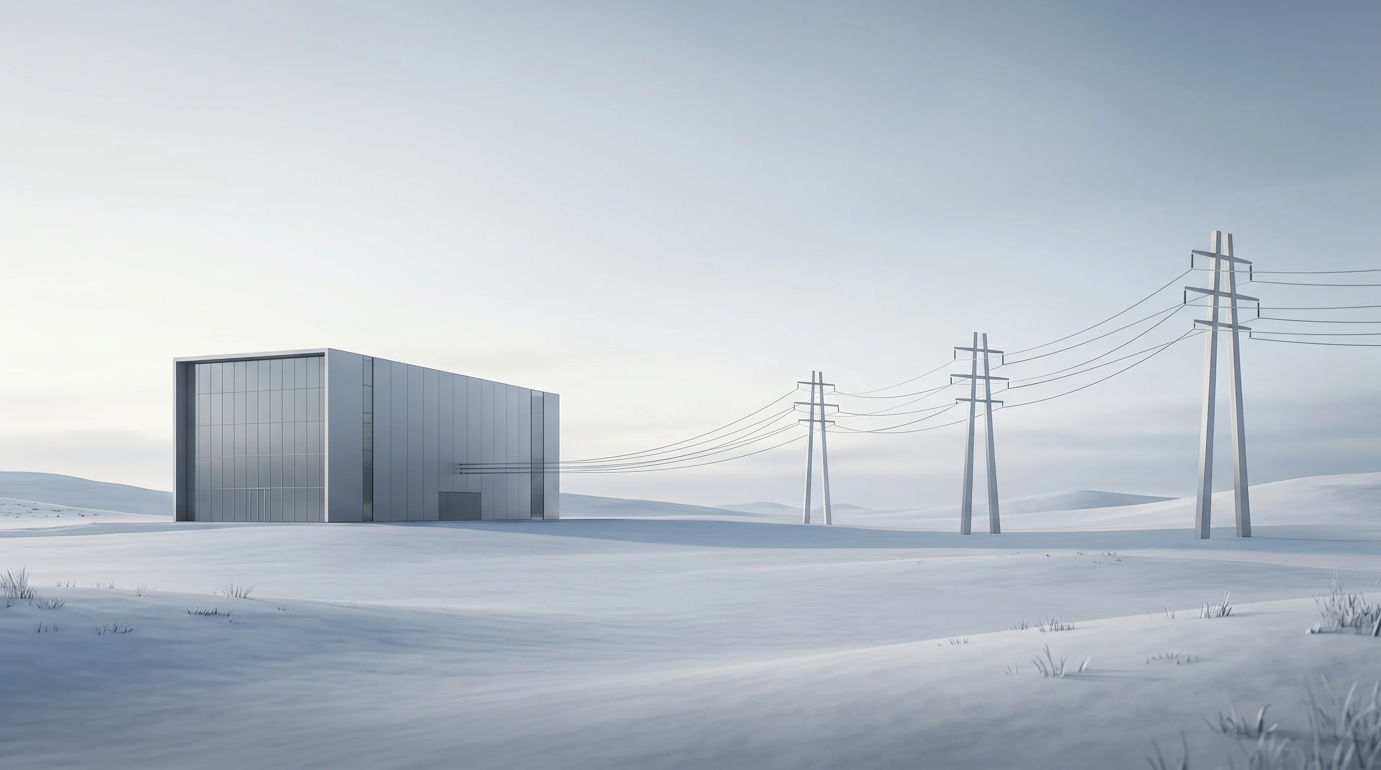 Digital illustration for article section "The Grid Gets Complicated" in "Former Crypto Quant Raises $3.5M to Trade Energy Like a Hedge Fund" - A minimalist and conceptual architectural visualization representing the surging electricity demand ...