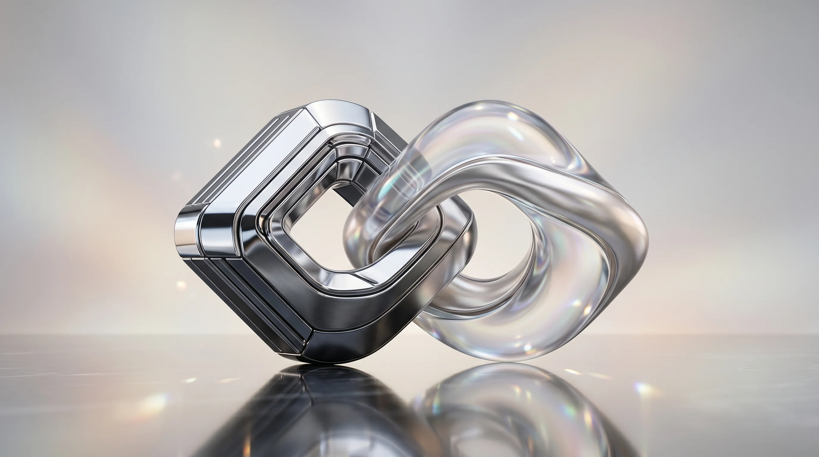 Digital illustration for article section "Task-Specific Models Stage a Comeback" in "Interfaze Bets on Deterministic AI as Developers Demand Reliability" - A minimalist and conceptual abstract composition representing a hybrid architecture merging speciali...