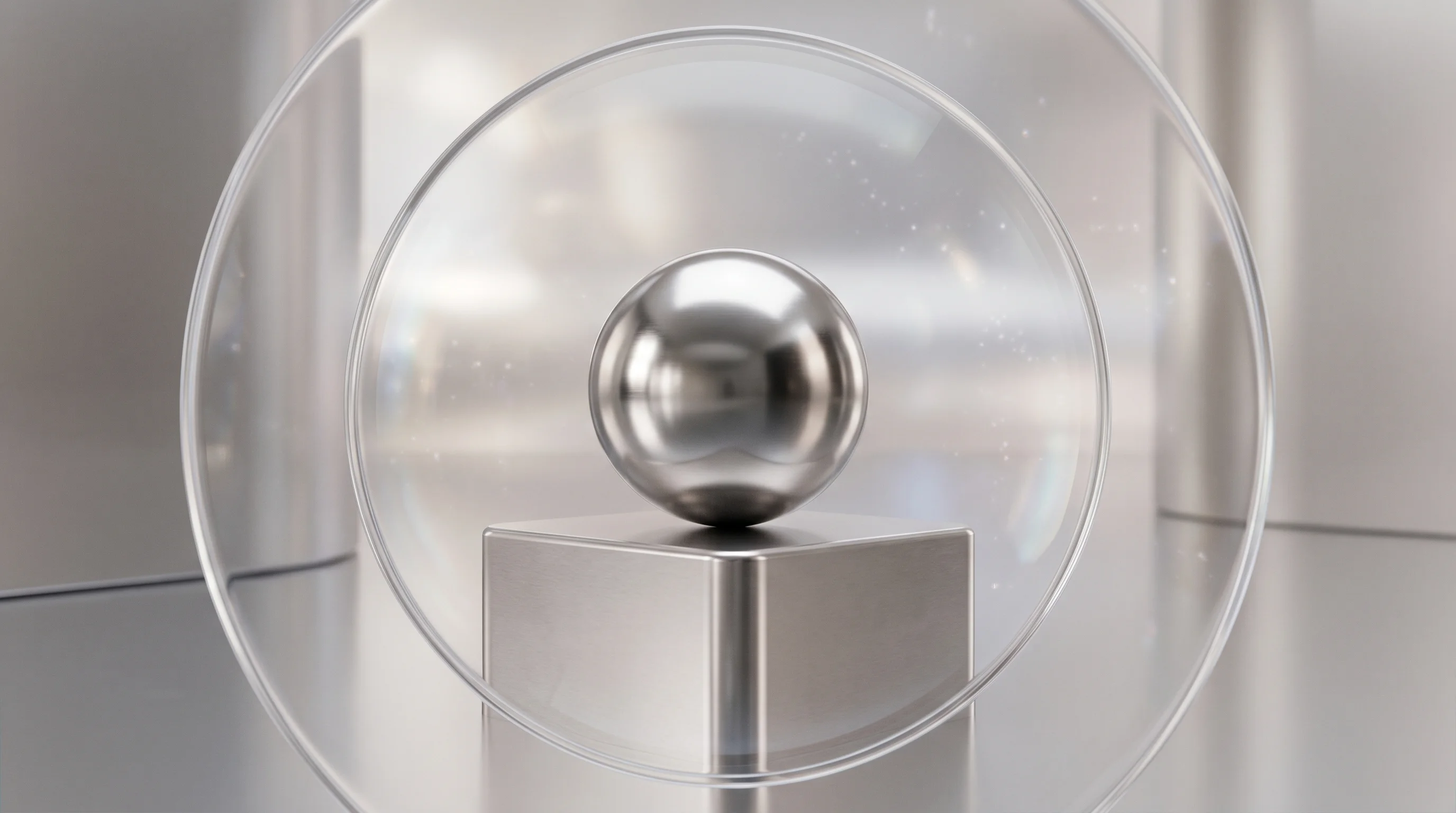Digital illustration for article section "Enterprises Want Predictability, Not Just Performance" in "Interfaze Bets on Deterministic AI as Developers Demand Reliability" - A perfectly balanced, solid metallic sphere resting precisely on a sturdy, minimalist architectural ...