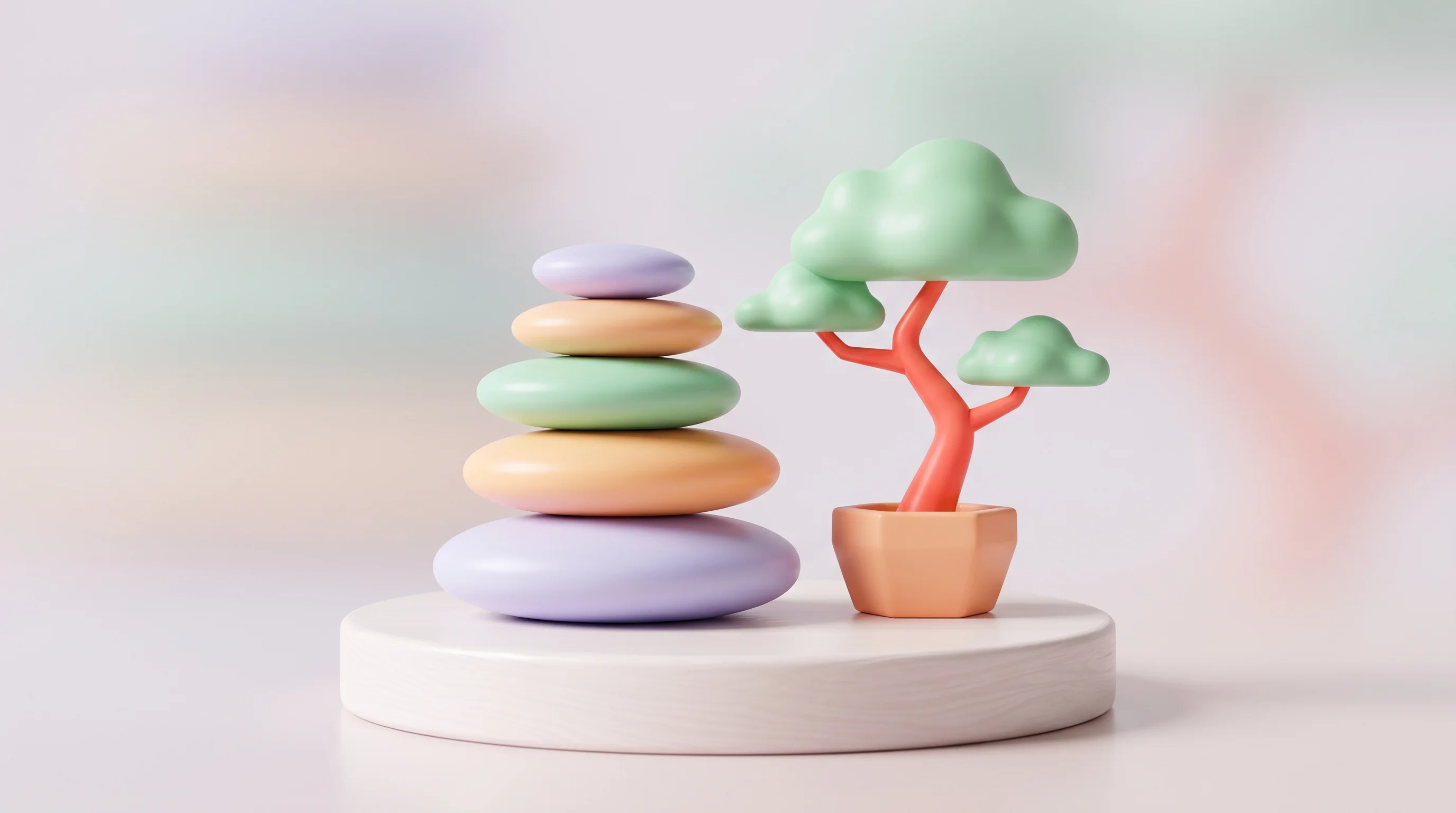 Digital illustration for article section "The Calm Connection, and Departure" in "Tony Robbins-Backed AI Therapy Startup The Path Raises $14.3M Seed" - A conceptual miniature model representing the foundation and growth of consumer wellness, featuring ...