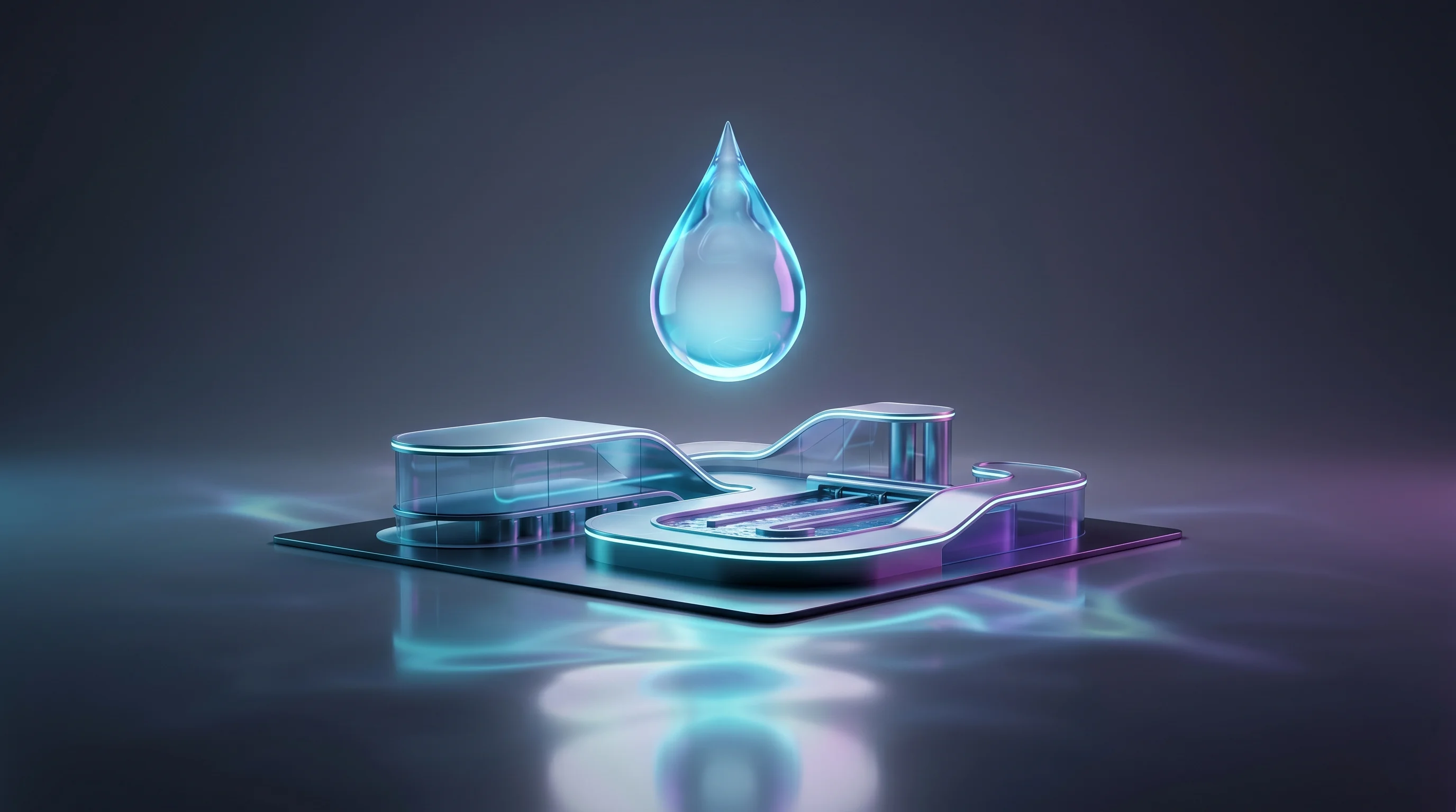 Digital illustration for article section "From Pilots to Projects" in "Capture6 Turns Wastewater Into Fresh Water While Removing CO2" - A clean, minimalist conceptual representation of a modern water purification facility, symbolizing t...