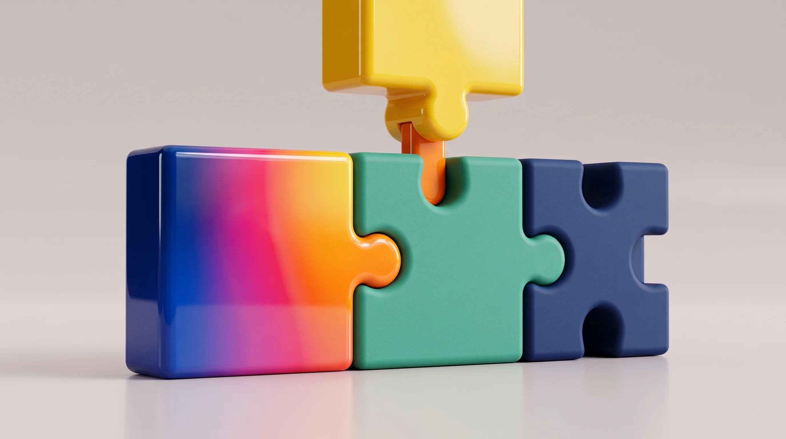Digital illustration for article section "Adobe and the System Integrator Gambit" in "Lab0's AI 'Engineers' Promise 10-Day Enterprise Deployments" - A minimalist and surreal 3D pop art toy illustration representing a strategic partnership and system...
