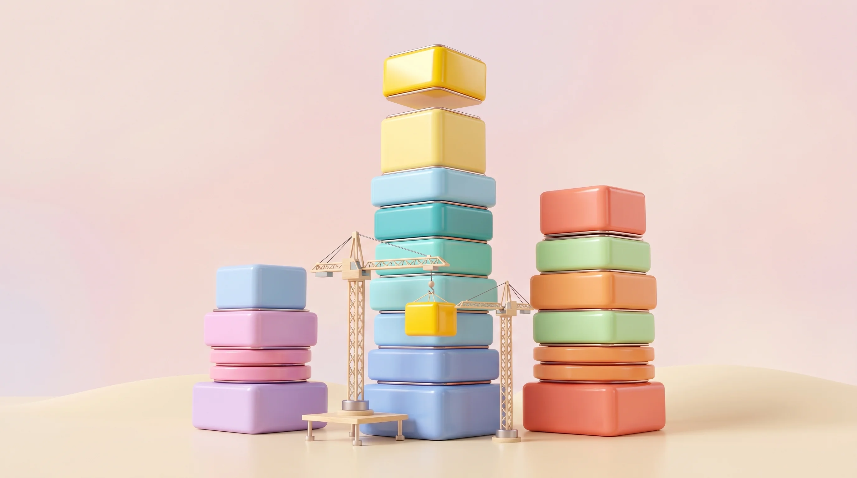 Digital illustration for article section "Content Section 4" in "Railway's $100M Bet: 30-Person Team Takes On AWS With Own Data Centers" - A clean and minimal 3D cartoon miniature model depicting the concept of well-capitalized tech compet...