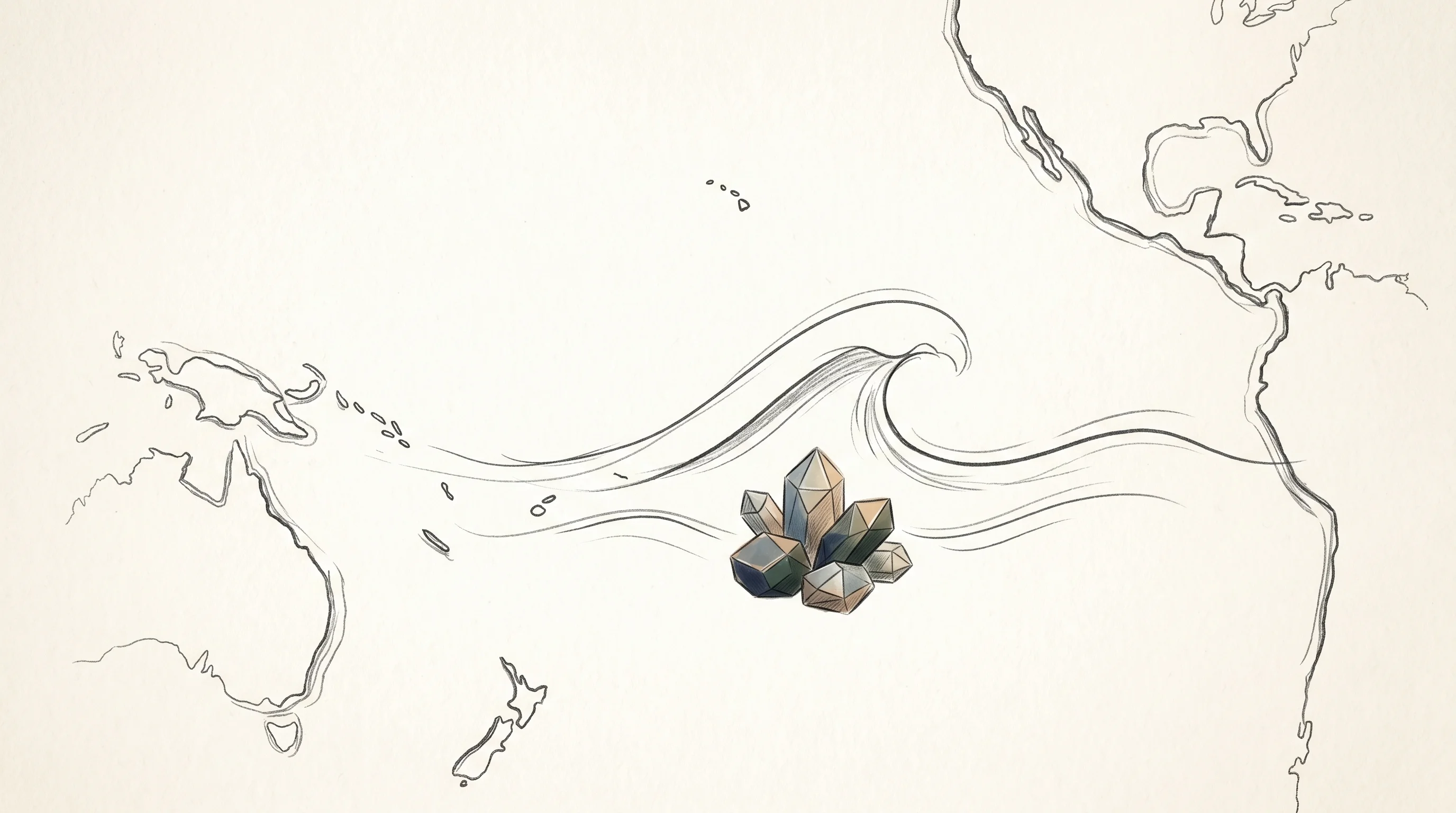 Digital illustration for article section "Federal Waters and Processing Partnerships" in "Impossible Metals Raises $15M Seed for AI Seabed Mining Robots" - A conceptual, minimal illustration representing the approval of mineral leasing in U.S. federal wate...