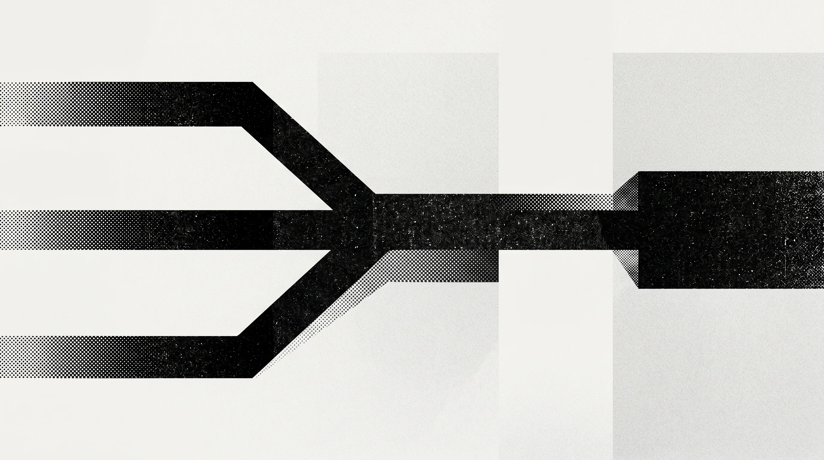 Digital illustration for article section "The Next Twelve Months" in "StableBrowse Launches Semantic Browser Layer for AI Agents" - A minimalist and conceptual illustration featuring three bold, solid geometric pathways converging t...